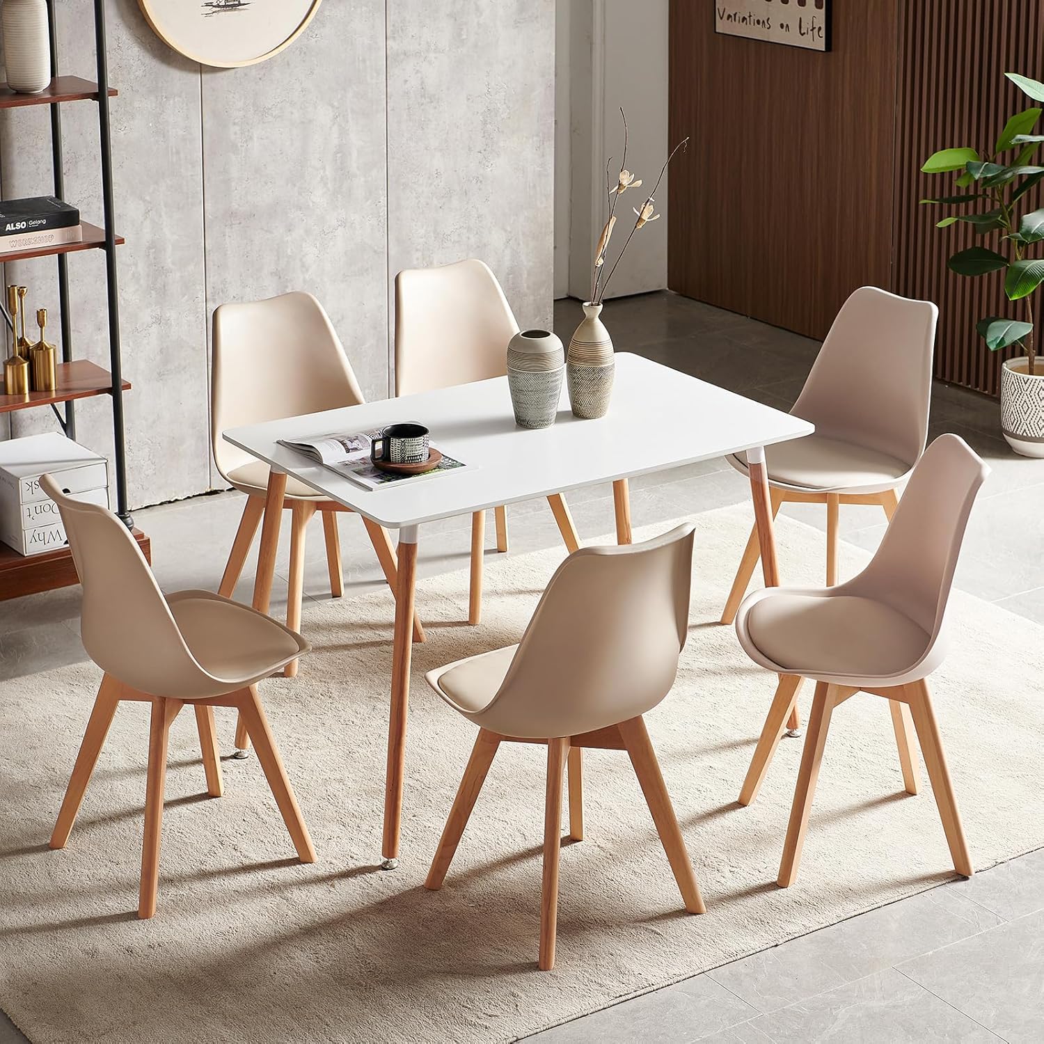 EGGREE - lot de 8 chaises scandinaves - bois hêtre - assise rembourrée, kaki clair