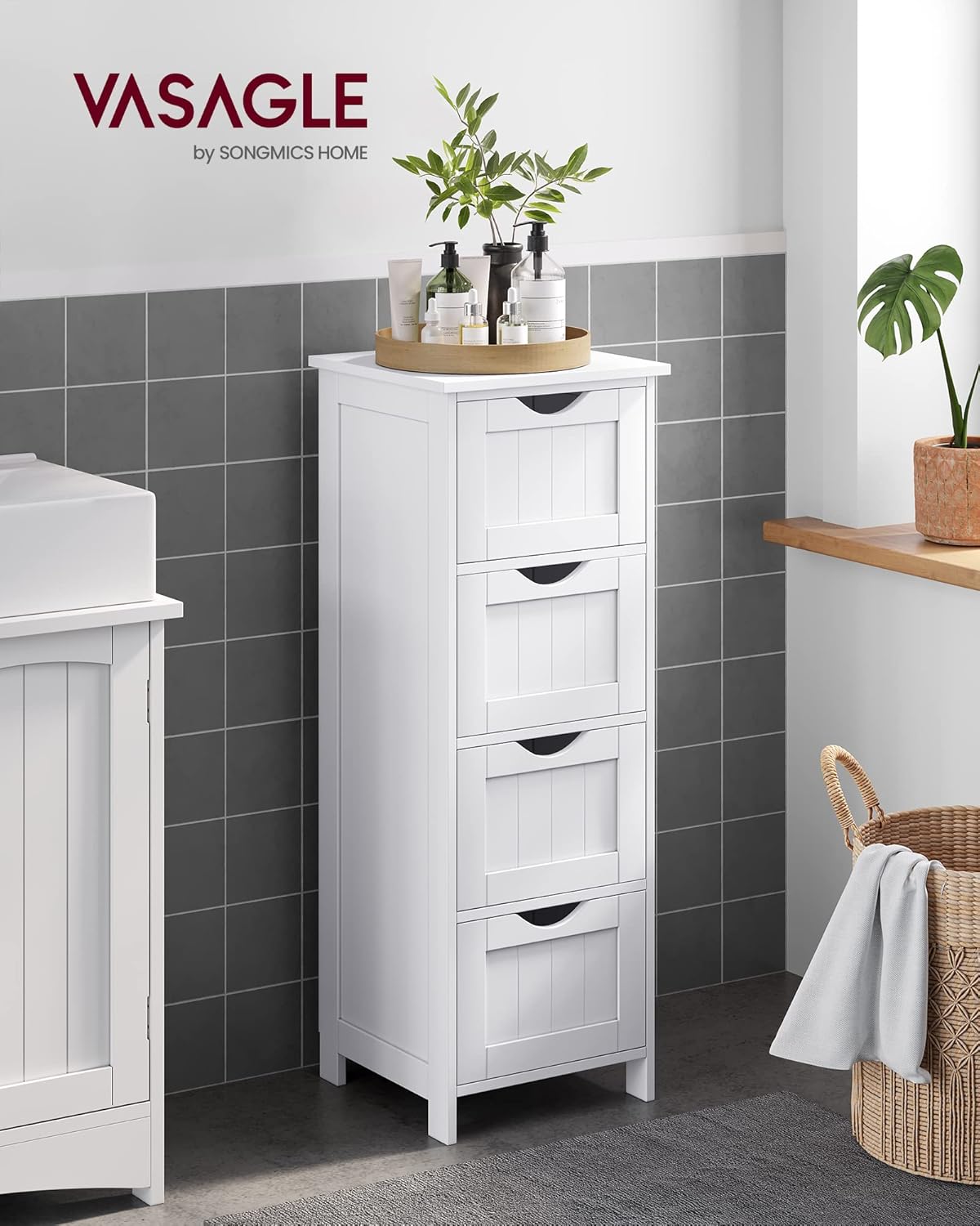 VASAGLE - armoire salle de bain moderne - 30x30x82 cm - 4 tiroirs - LHC40W