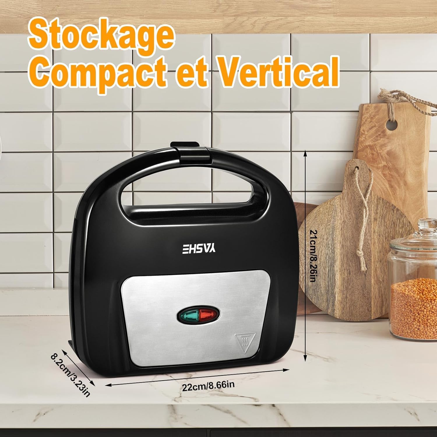 YASHE - Gaufrier 750W - 2 gaufres, plaques antiadhésives, thermostat auto