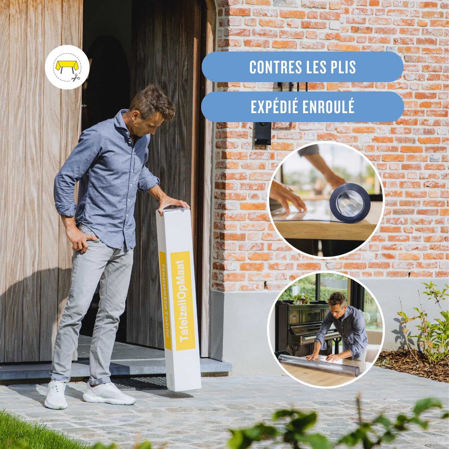 Nappe transparente ronde 165 cm - PVC 2mm, bords inclinés, anti-tache