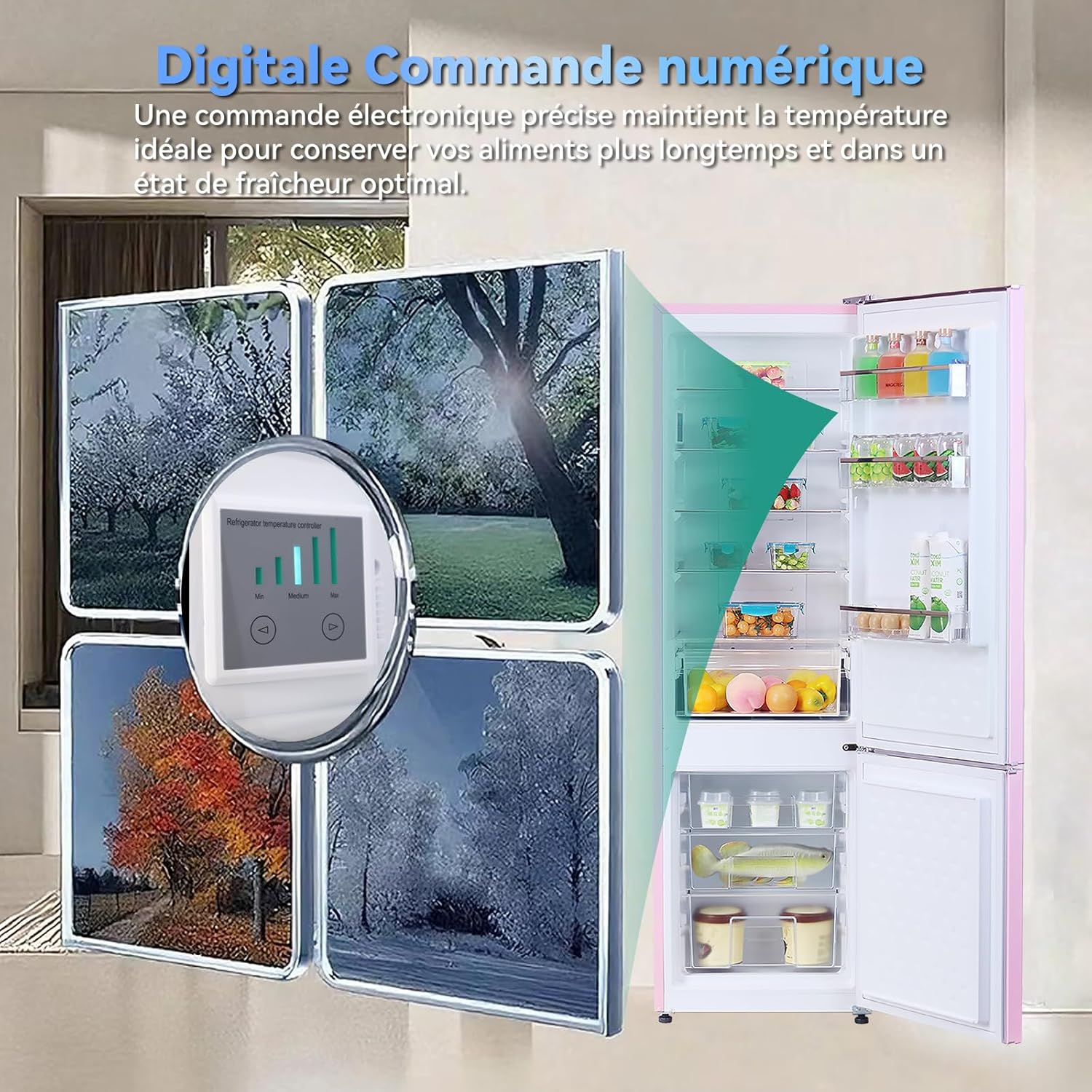 magictec - réfrigérateur vintage, 179 cm, 236L, No Frost, alarme, rose