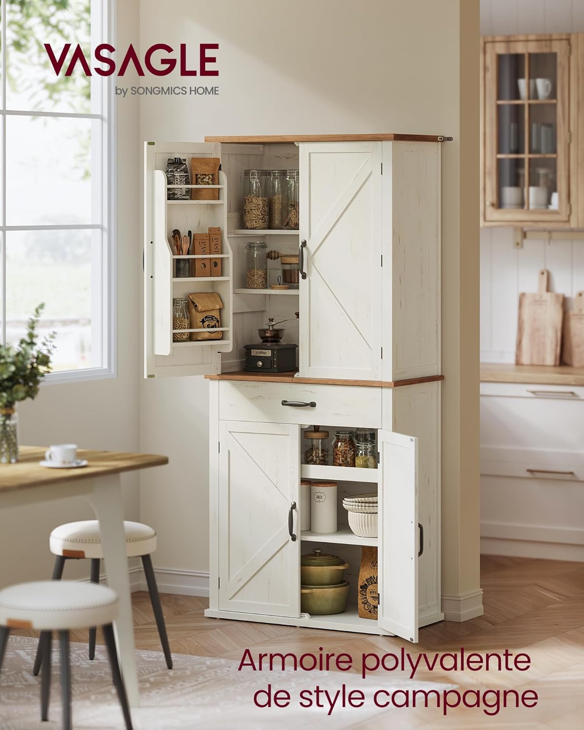 VASAGLE - Buffet haut cuisine rustique, 178,6 cm, tiroir, vaisselier, BBK364W02