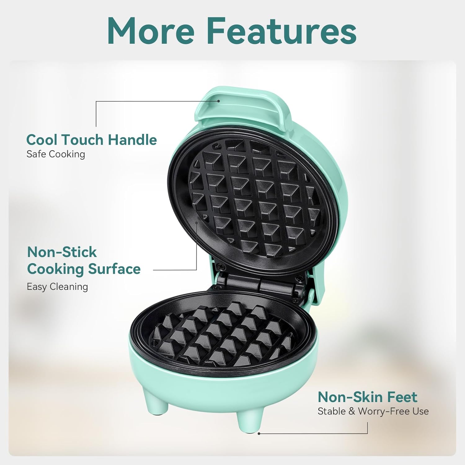 SNAILAR - mini gaufrier classique, compact, 550W, vert, petit format