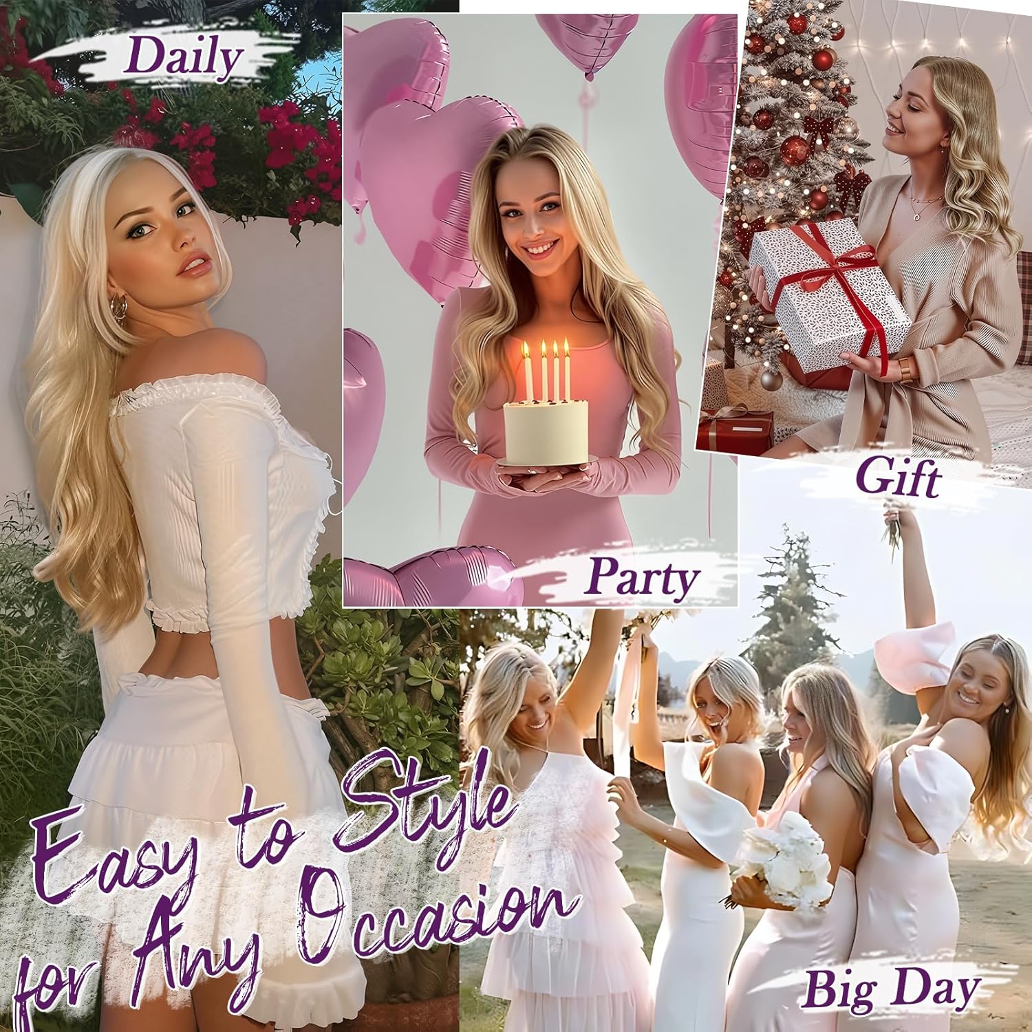 BARSDAR - Extension à clips ondulée 50cm, blond doré, 5pcs, synthétique