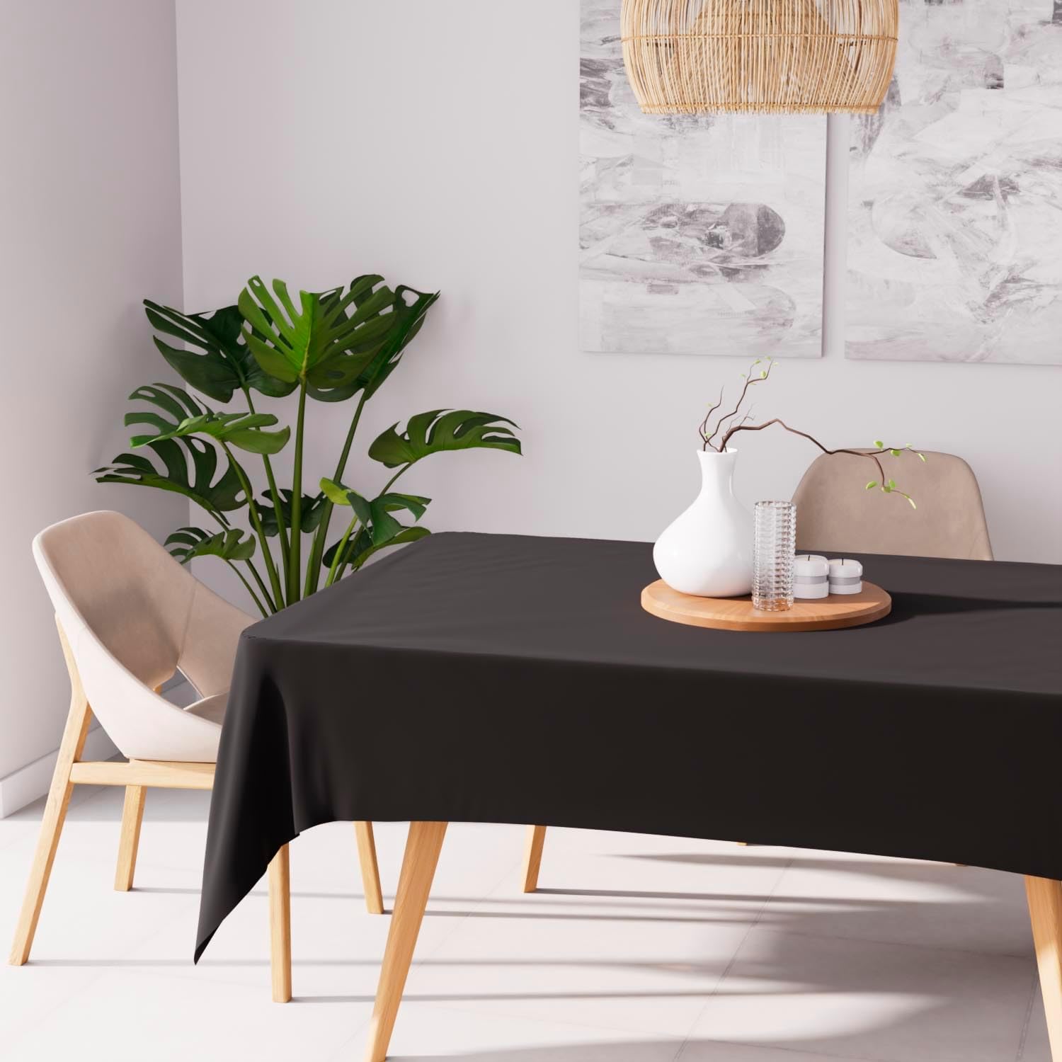 Soleil d’Ocre - Nappe Rectangle anti-taches, polyester, 140x200 cm, noir