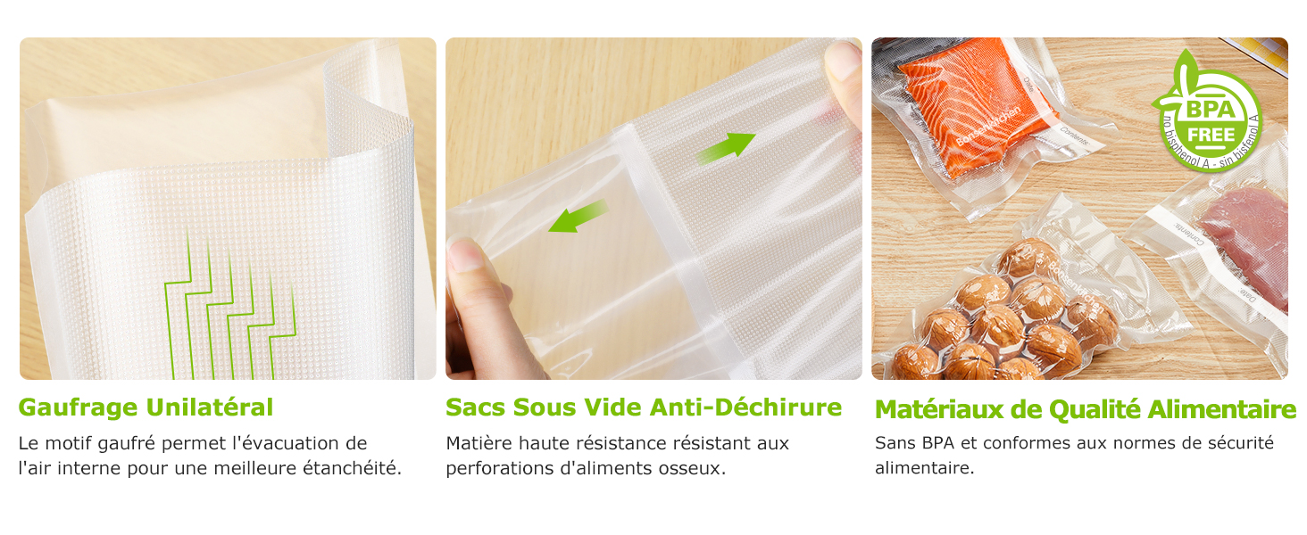 Série de badges de certification ou d'assurance qualité aux couleurs vert et blanc, semblant être des certifications de conformité de produits ou de normes.