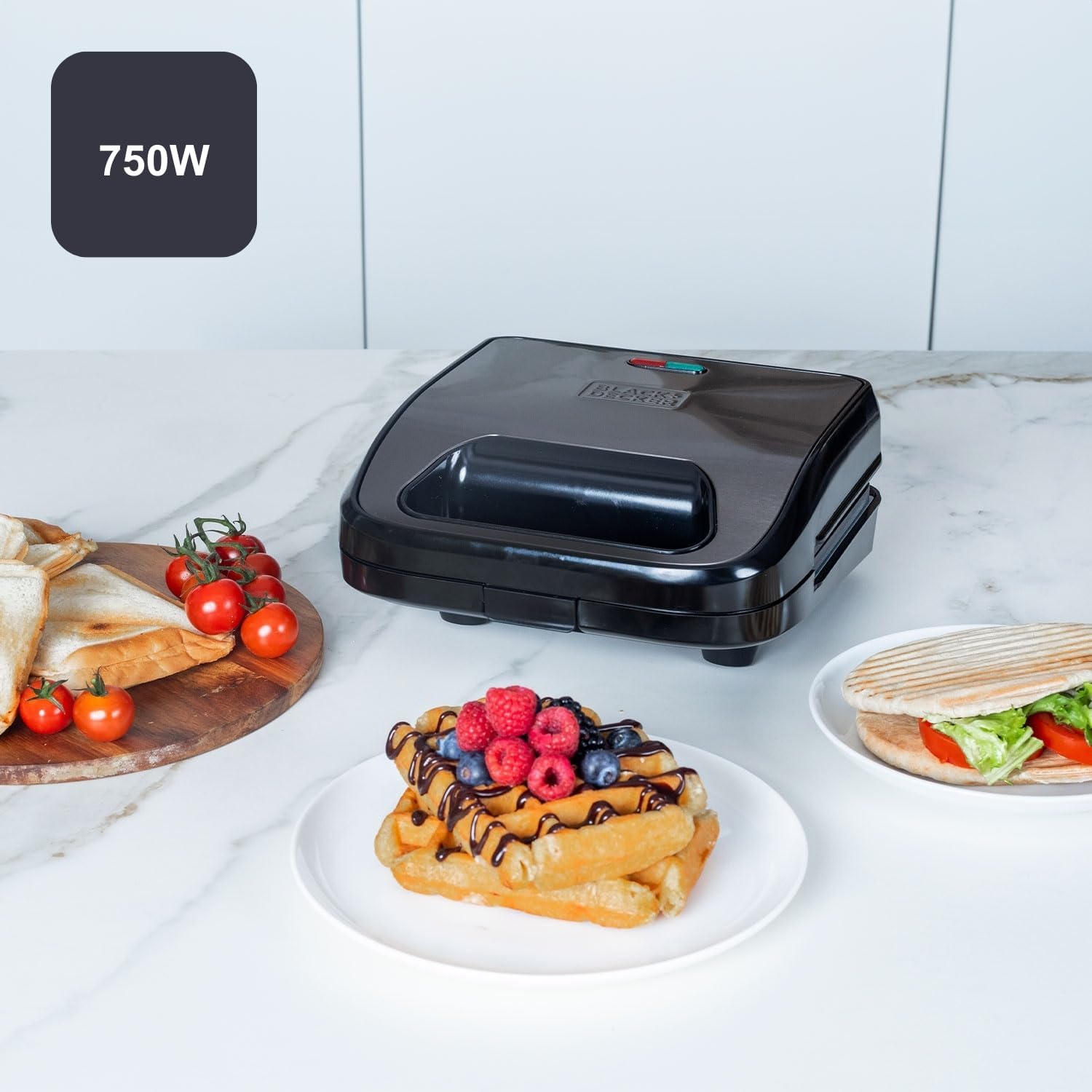 BLACK+DECKER - 3-en-1 750W - plaques interchangeables, chauffe rapide, Easy Eject