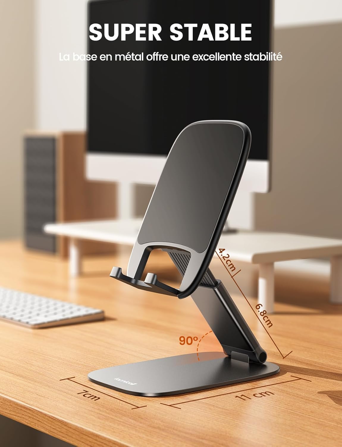 Lamicall - Support téléphone pliable - 15mm ultra-fin - hauteur et angle réglables, base métallique