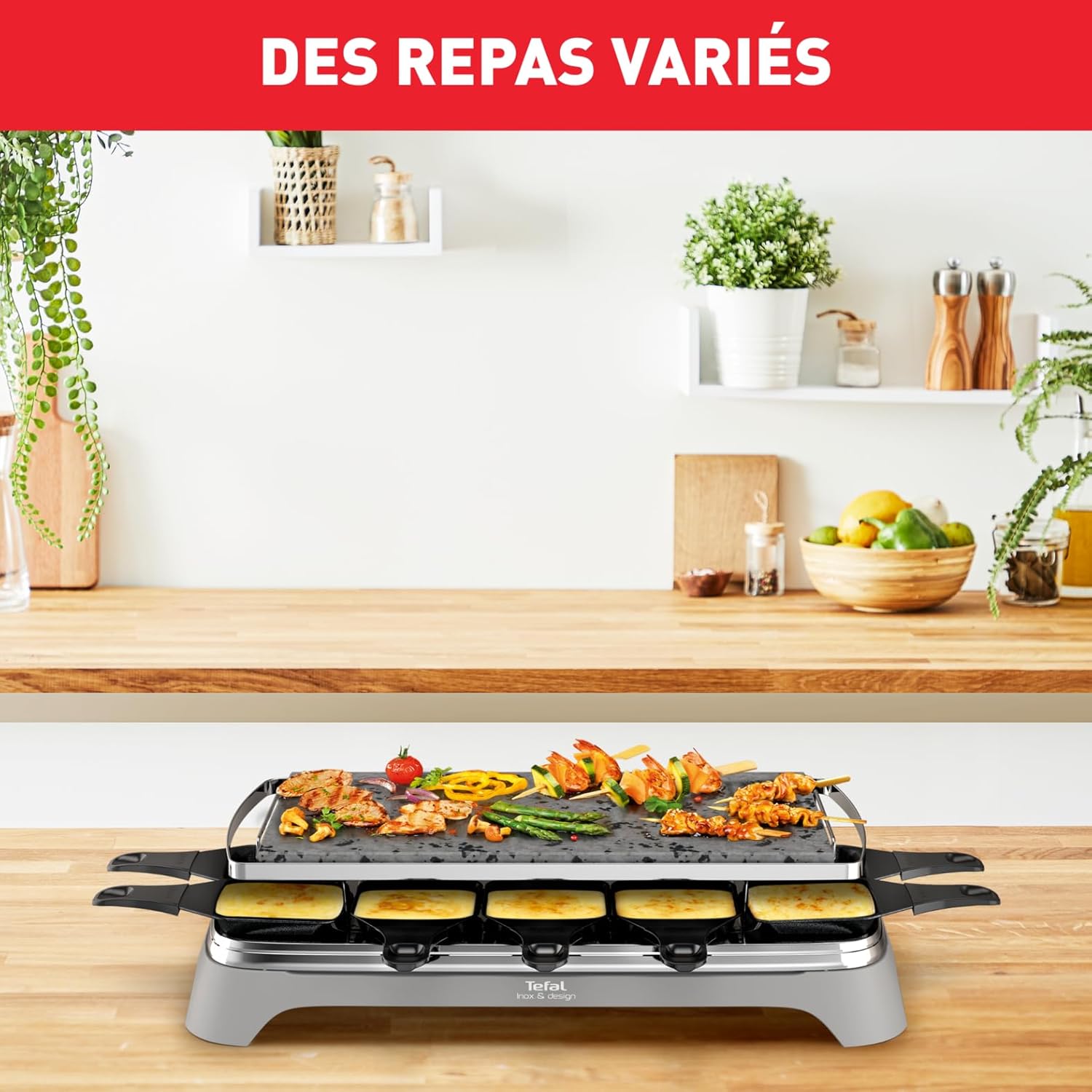 Tefal - Raclette Pierrade 10 personnes - fonte, pierre naturelle, PR457B12