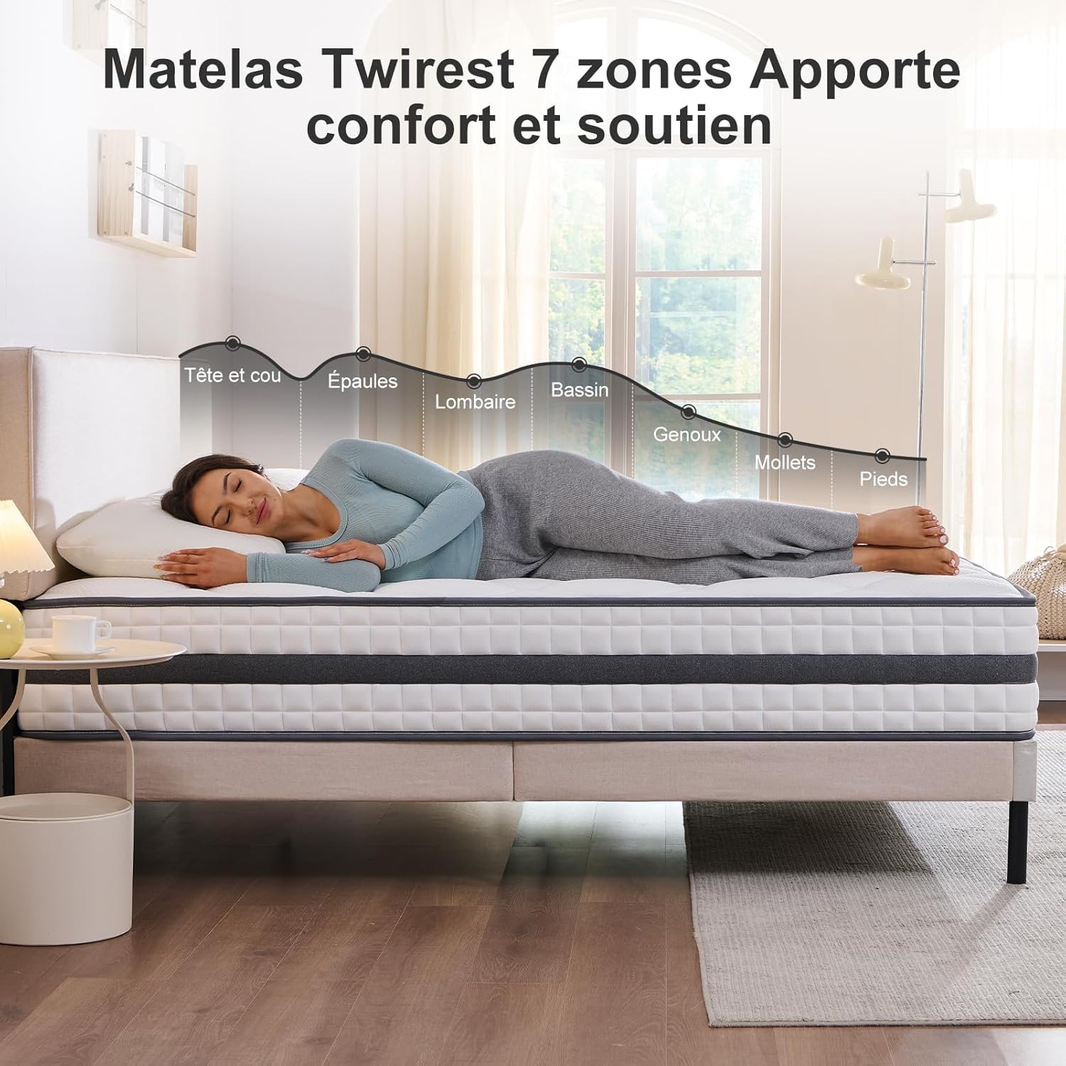 Matelas - hybride mousse mémoire & ressorts - 90x190x25 cm - doux, respirant