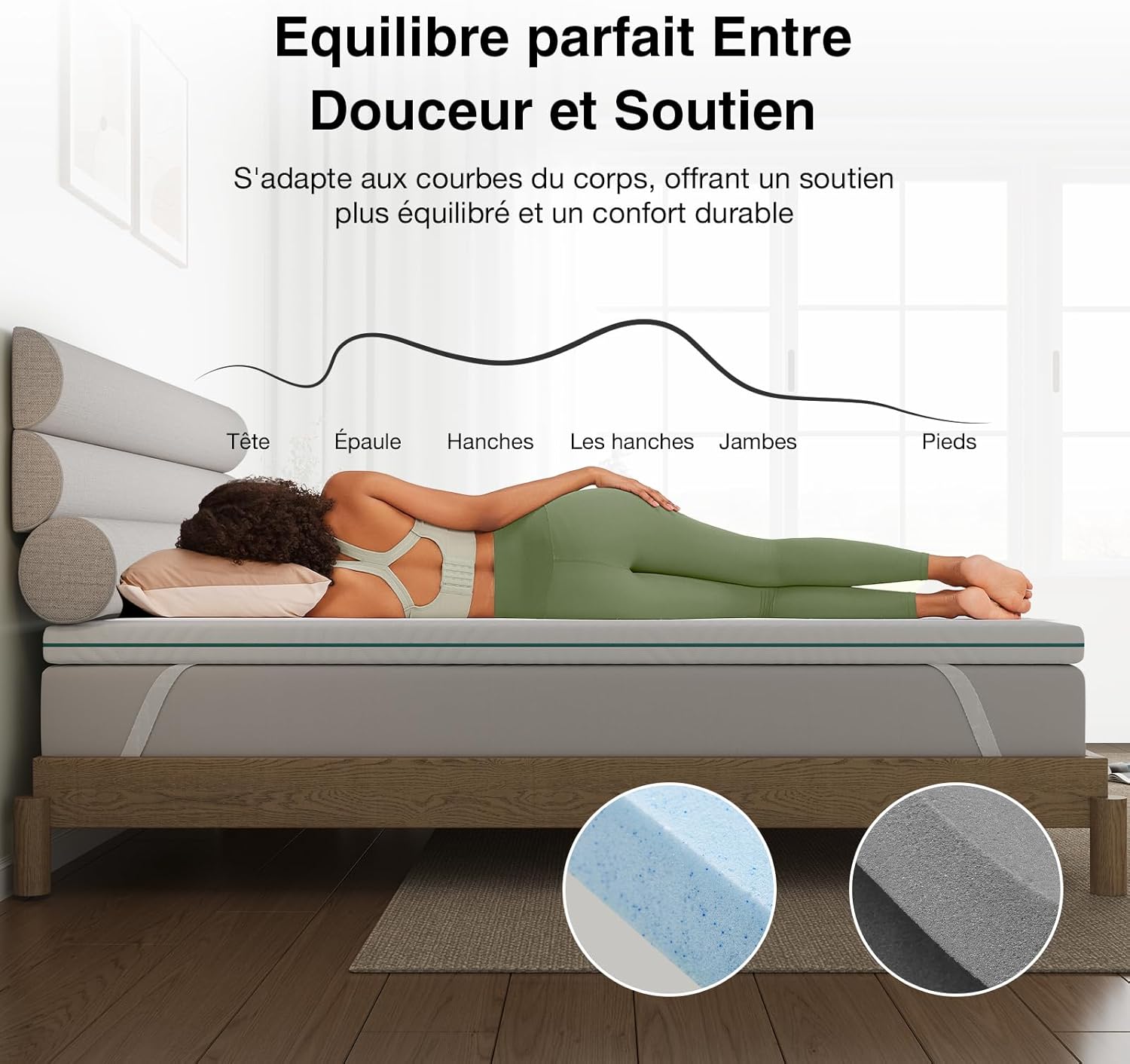 Novilla - surmatelas série mémoire de forme - 120x200 cm - 7,5 cm, housse lavable, antidérapant, sangles élastiques