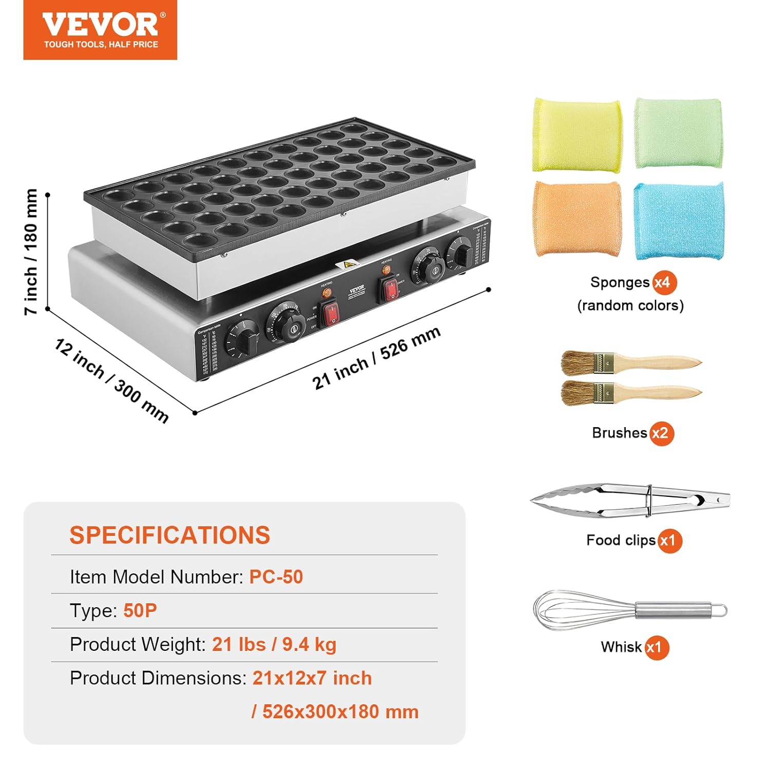 VEVOR - crêpière 50pcs - 43 mm - inox, 1700W, temp. réglable
