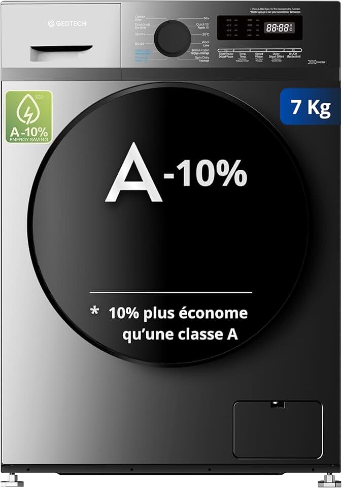 GEDTECH – lave-linge série GLL71200BL – 7 kg – 1200 tr/min – 16 programmes – faible consommation – GLL71200BL