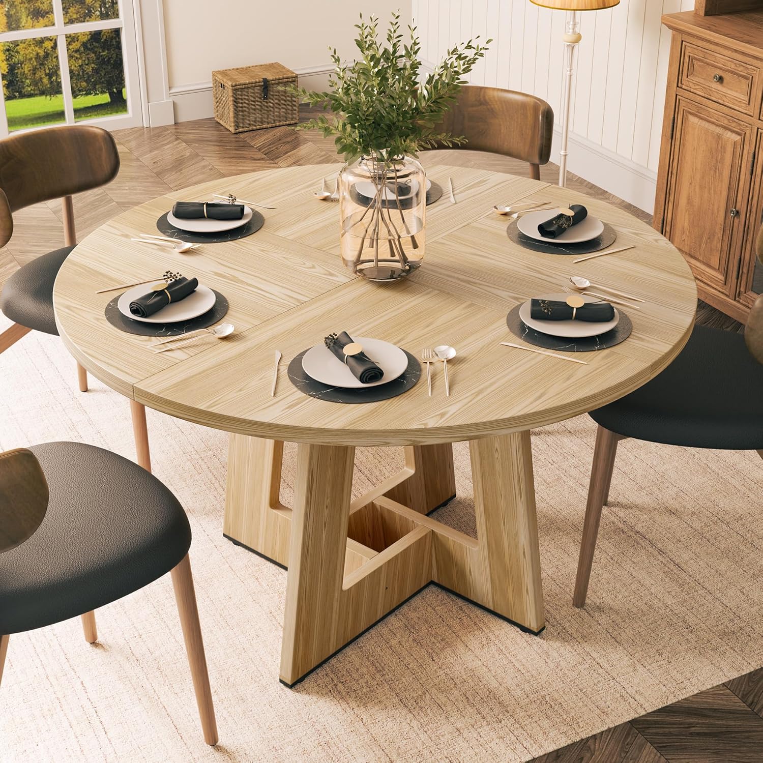 YOUDENOVA - Table rétro 120 cm, bois rond, 4-6 personnes, salle à manger