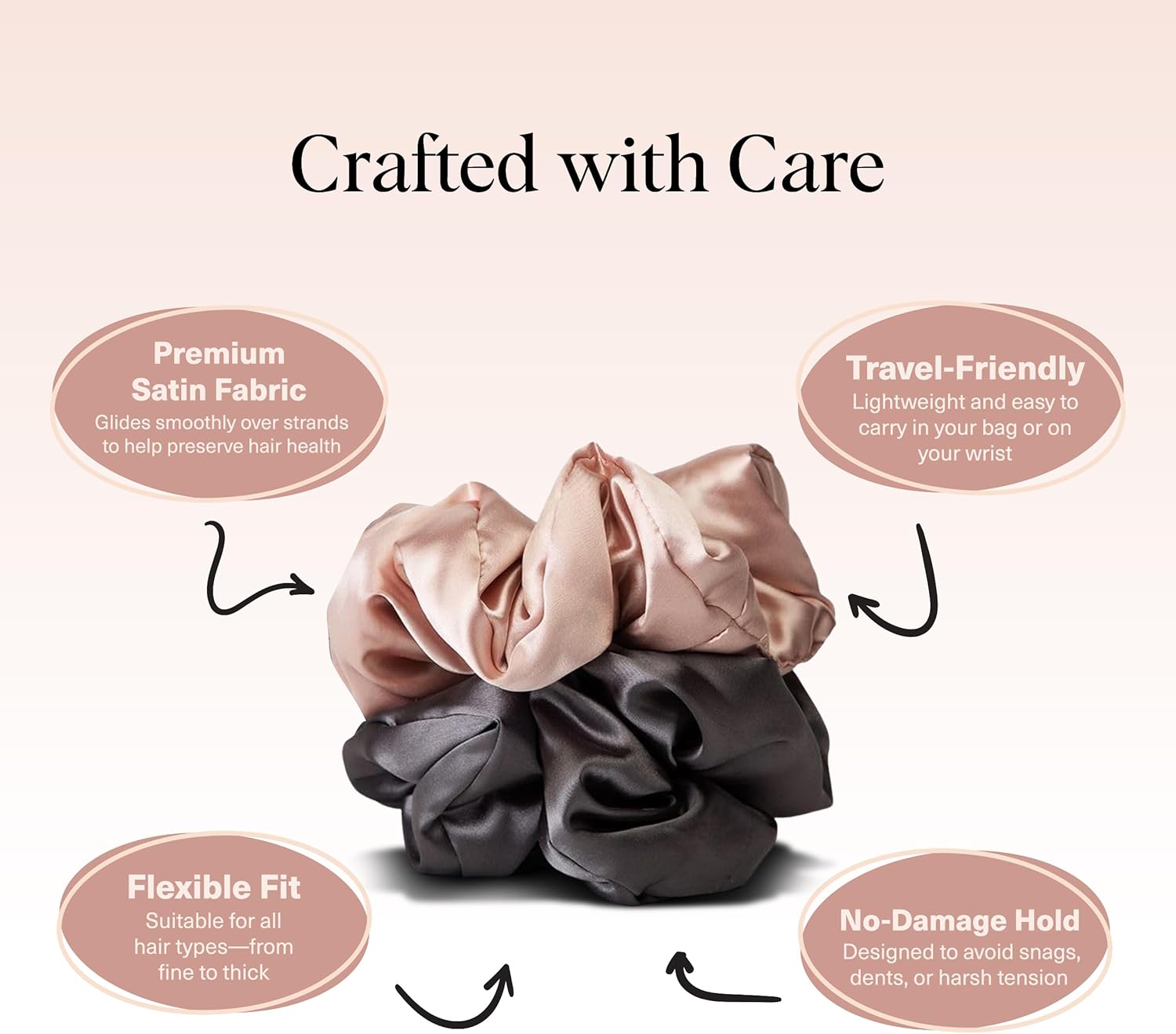 Accessoires cheveux satin - 2pcs - anti-frisottis, casse, nuit, blush/gris