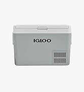 Le texte indique « IGLOO ». Trois vues d'une glacière ou d'un conteneur de stockage gris avec des grilles de ventilation sur le côté, montrant différents angles du même produit.