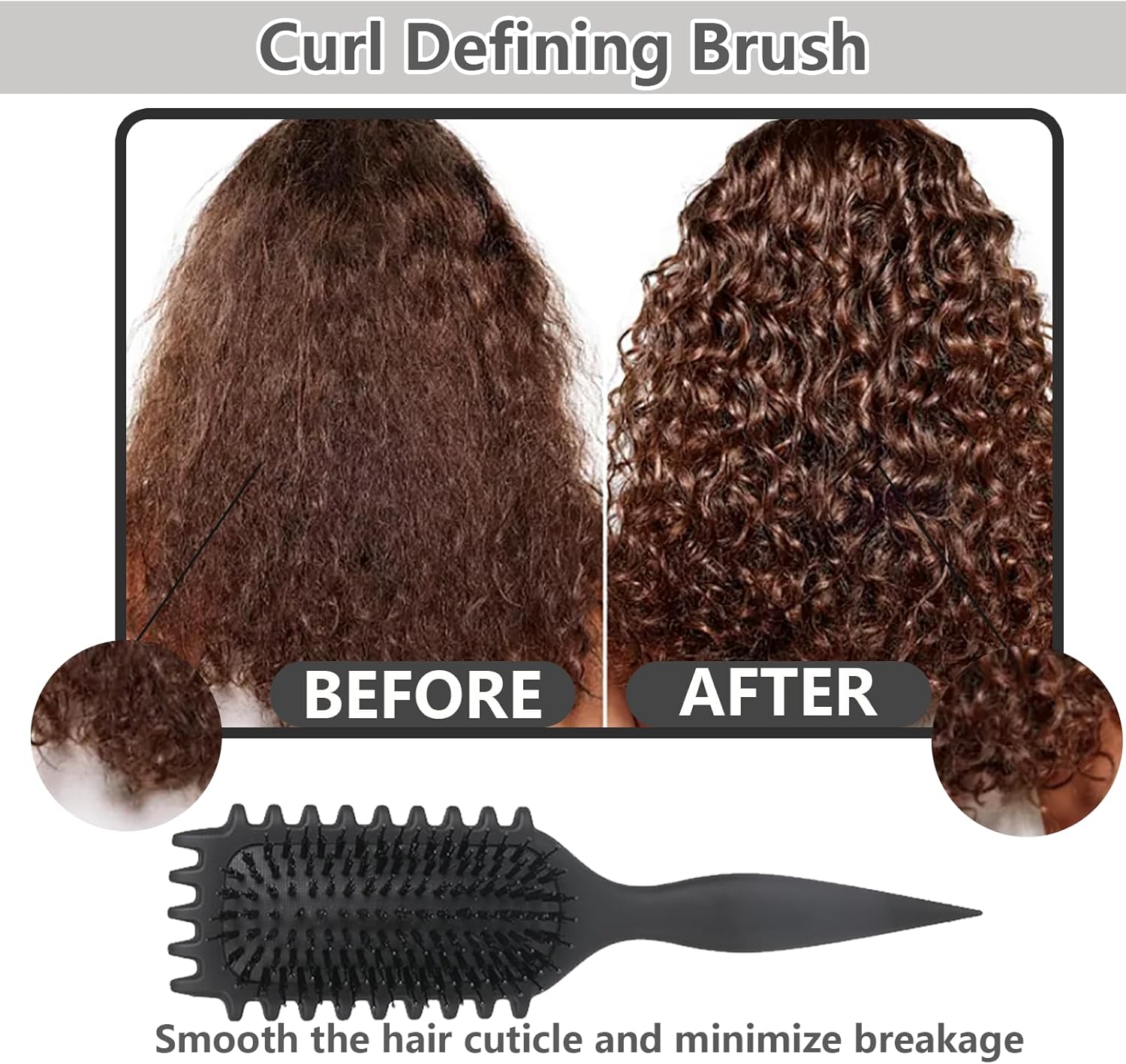 Brosse à boucler, brosse coiffante pour cheveux bouclés d'hommes et de femmes pour fixer et modeler les boucles, réduire les mèches rebelles et la séparation des boucles (Noir, 24cm)