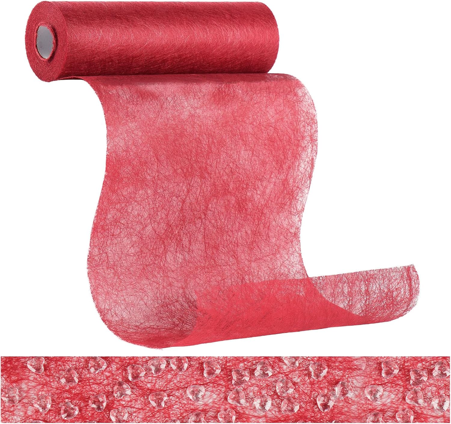 Chemin de table - non tissé, rouge, 23x300cm - 150 cœurs, réutilisable, fête/mariage