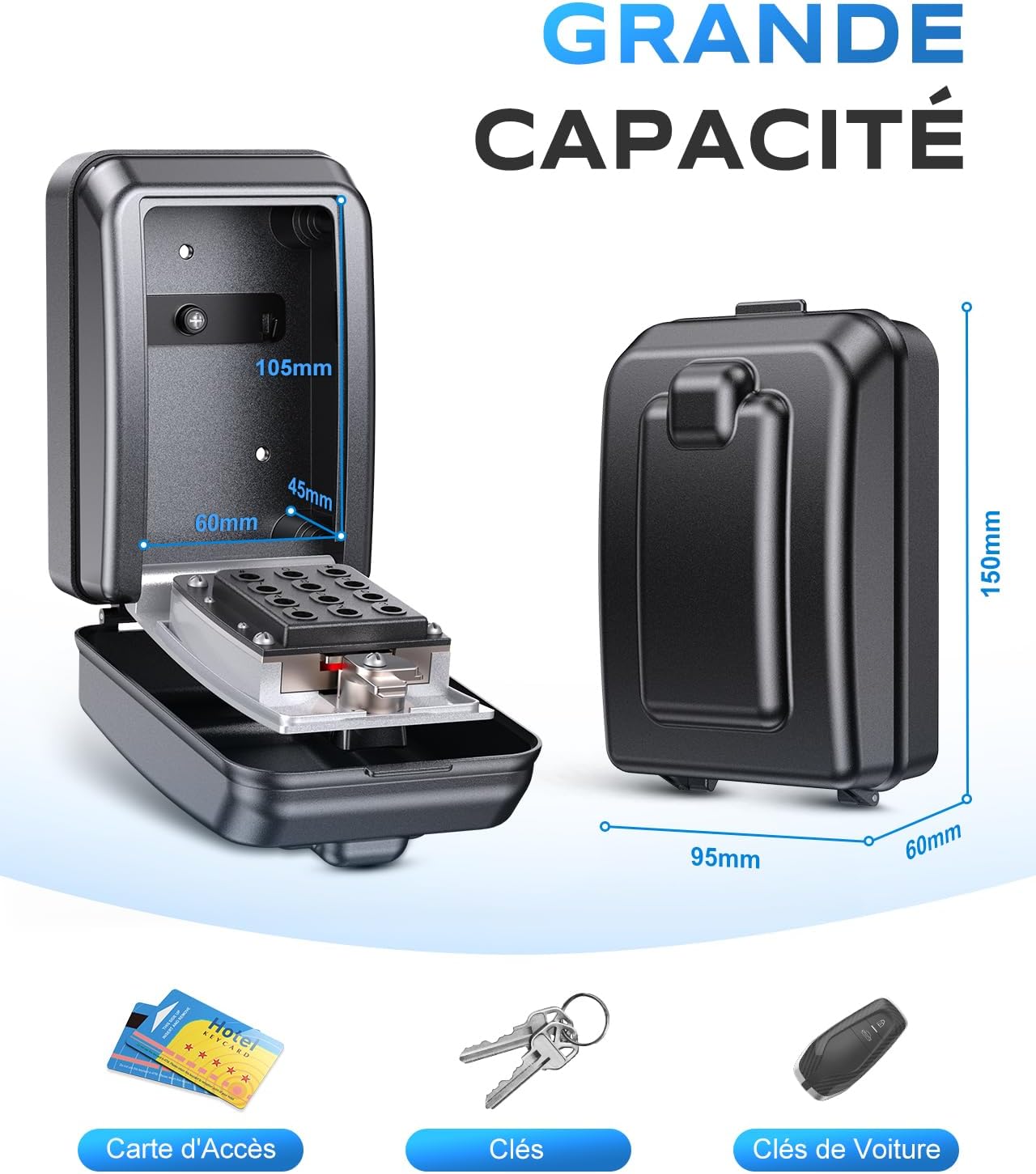 Mohard - Boite à clefs murale, 12 chiffres, extérieure, grande capacité, résistante intempéries