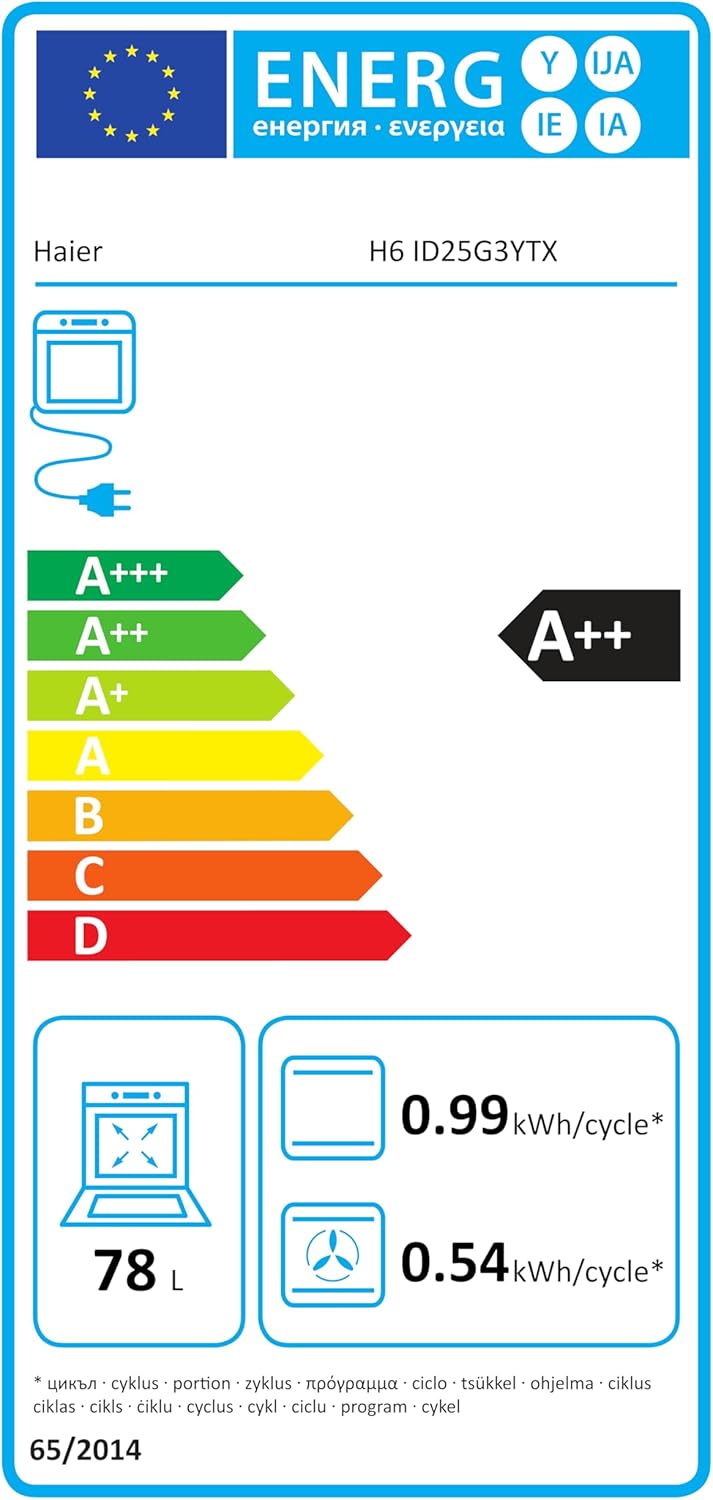 Haier - Série 2 H6 - niche 60 cm - Four pyrolyse, Wi-Fi, 20 fonctions, 78L, A++ - ID25G3YTX