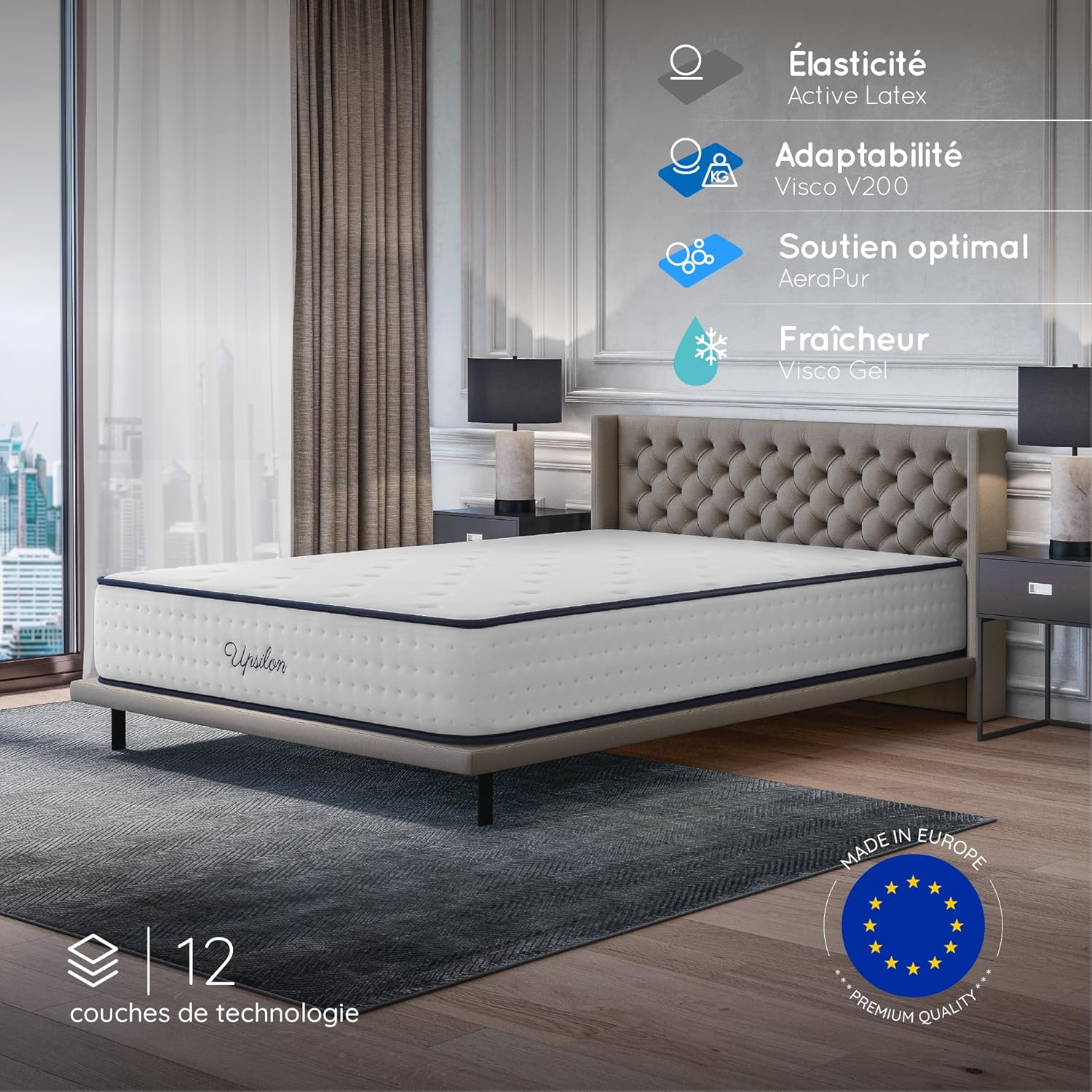 COSMOS - Upsilon - 140x200 - Mémoire de forme, latex, ferme, 7 zones