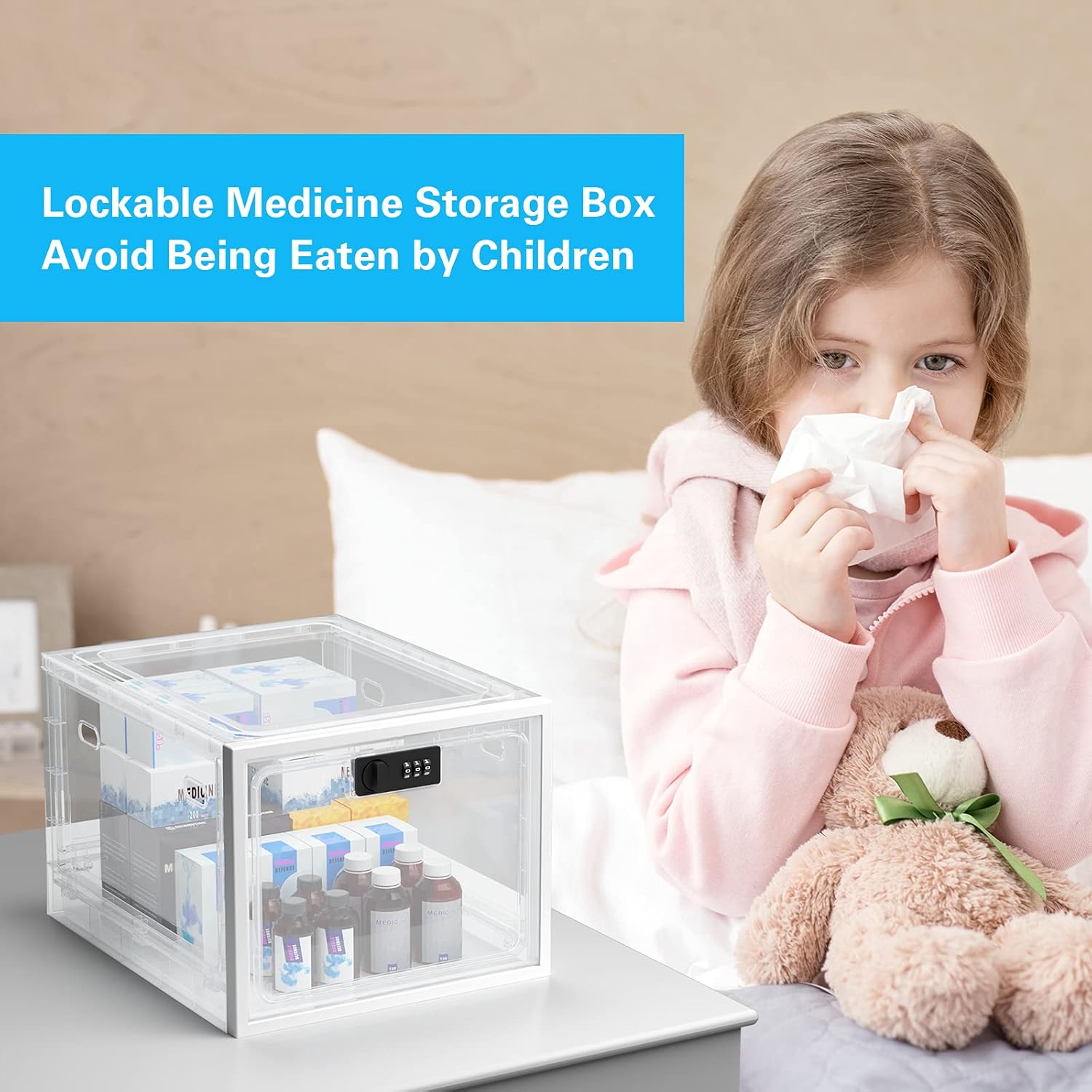 Boîte de rangement sécurisée - plastique transparent - cadenas intégré - usage familial/bureau/école - grandes dimension