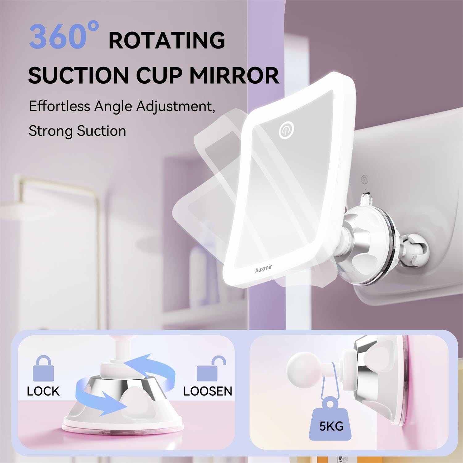 Auxmir - Miroir grossissant 20X - diamètre 15 cm - 40 LED, 3 modes, ventouse 360°, 2000mAh rechargeable