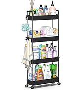 SOLEJAZZ Chariot de rangement à 4 étages coulissant mince Chariot utilitaire à roulettes Étagère de rangement mobile