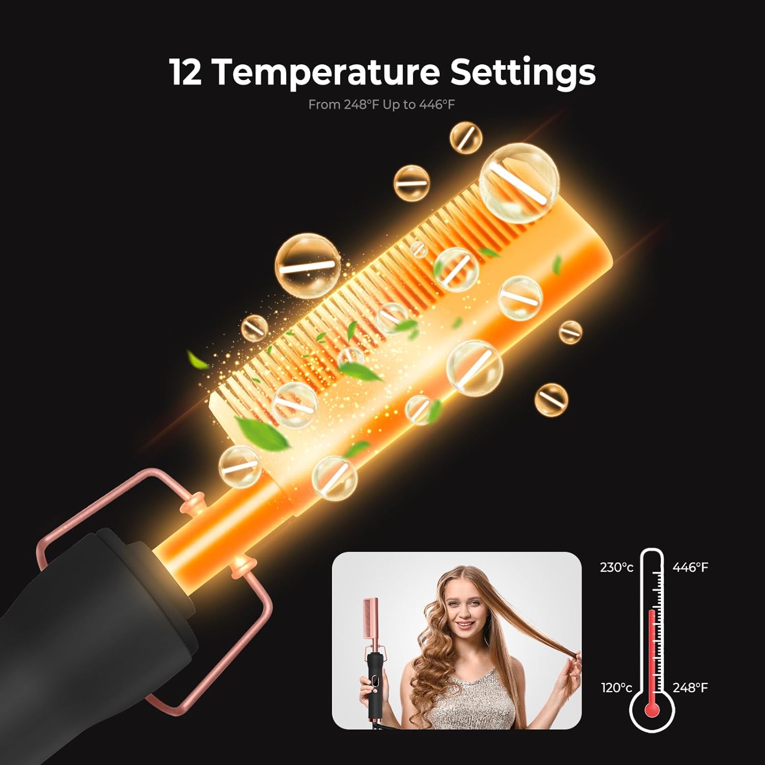 UKLISS - Peigne lissant 3 en 1 - LCD, 120-230°C, barbe et cheveux