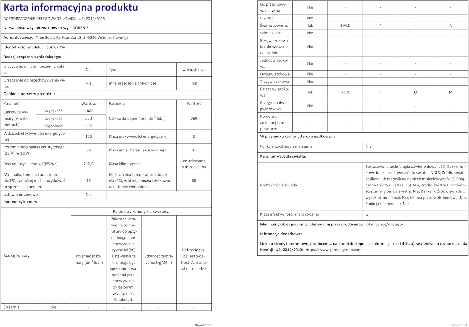 Gorenje - réfrigérateur-congélateur série RK - 269L, classe E, argent - RK4182PS4