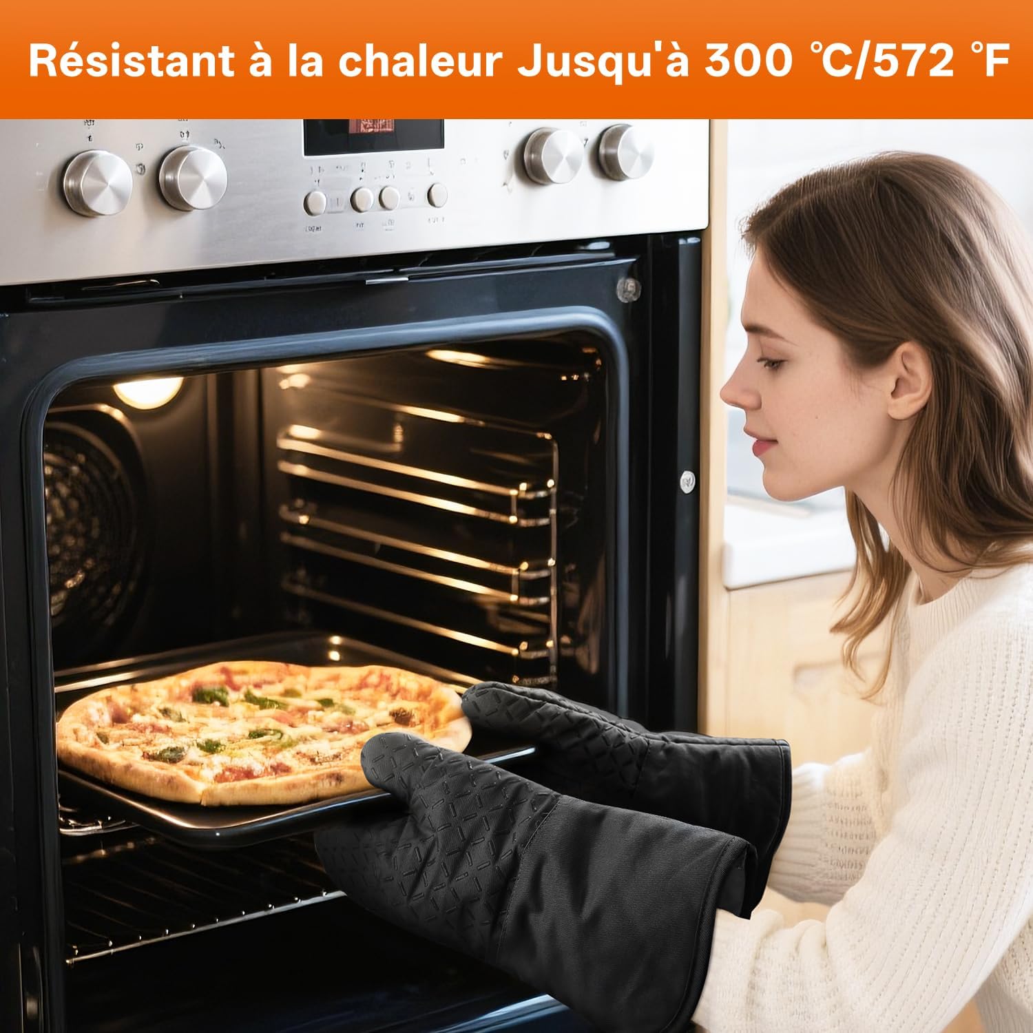 MILcea - Gant Four, lot de 4, 32cm - silicone antidérapant, résiste à 300°C