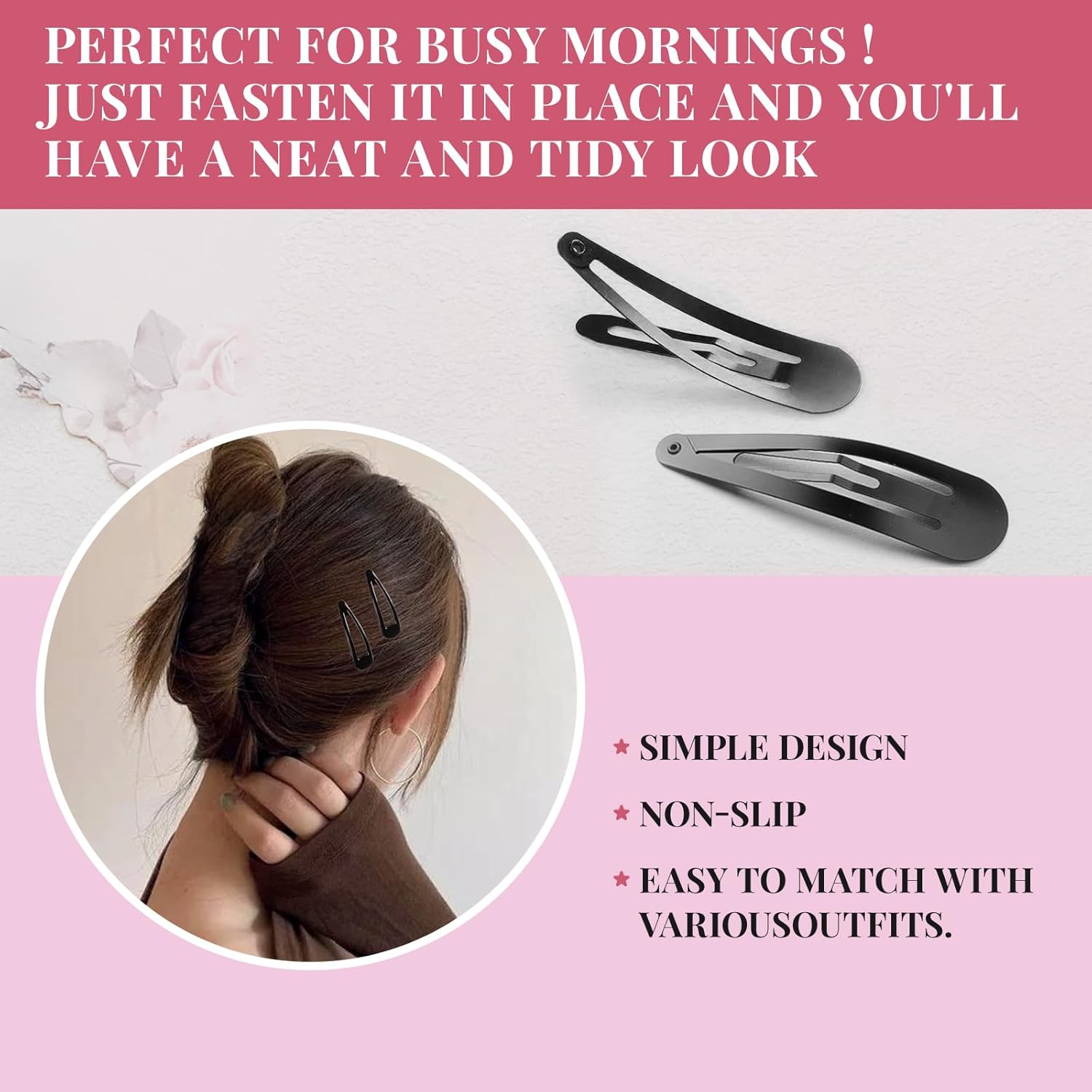 Barrettes à cheveux - lot de 24, métal noir 5,1 cm, enfants et filles