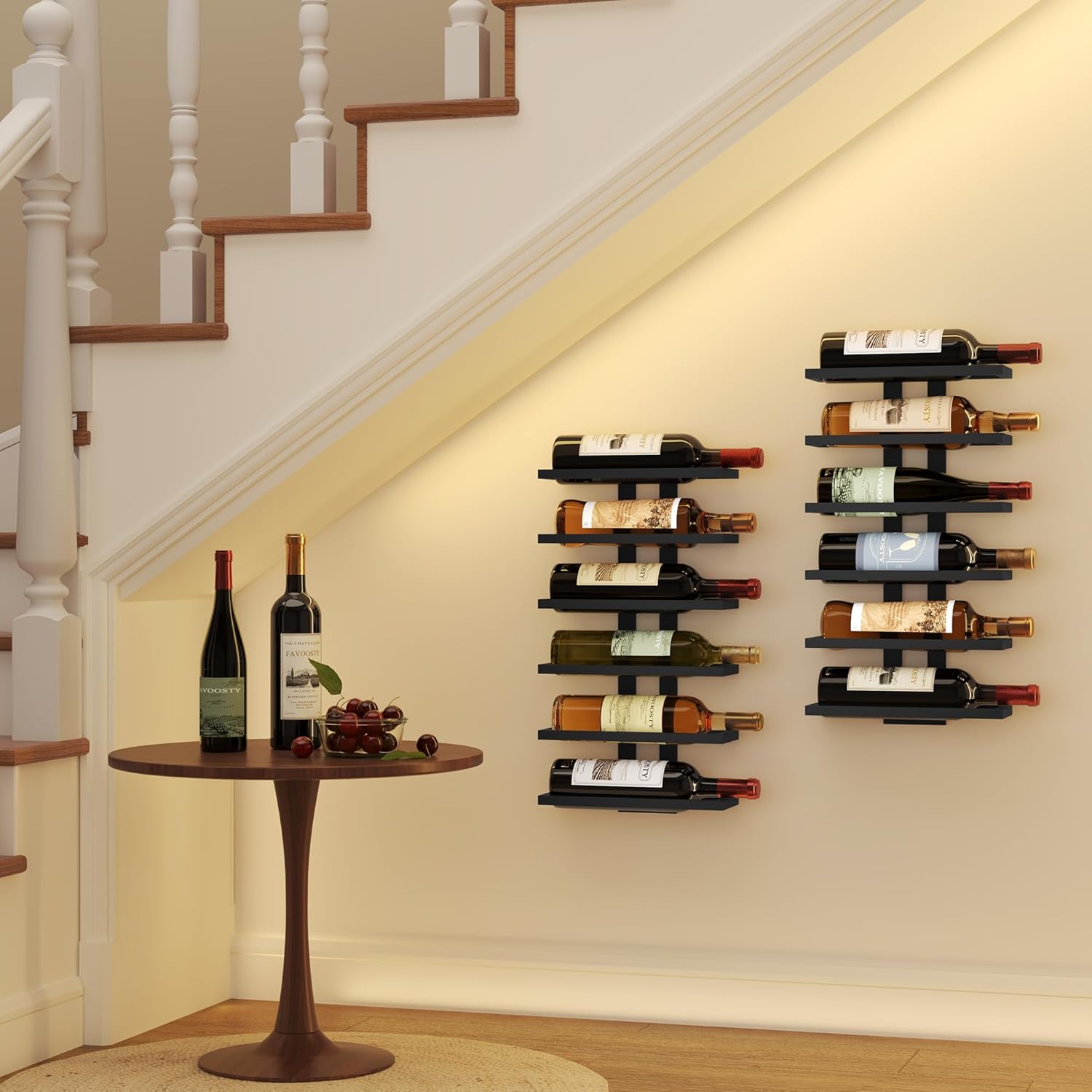 FAVOOSTY - Porte-bouteilles mural 6 niveaux métal, noir, salle à manger