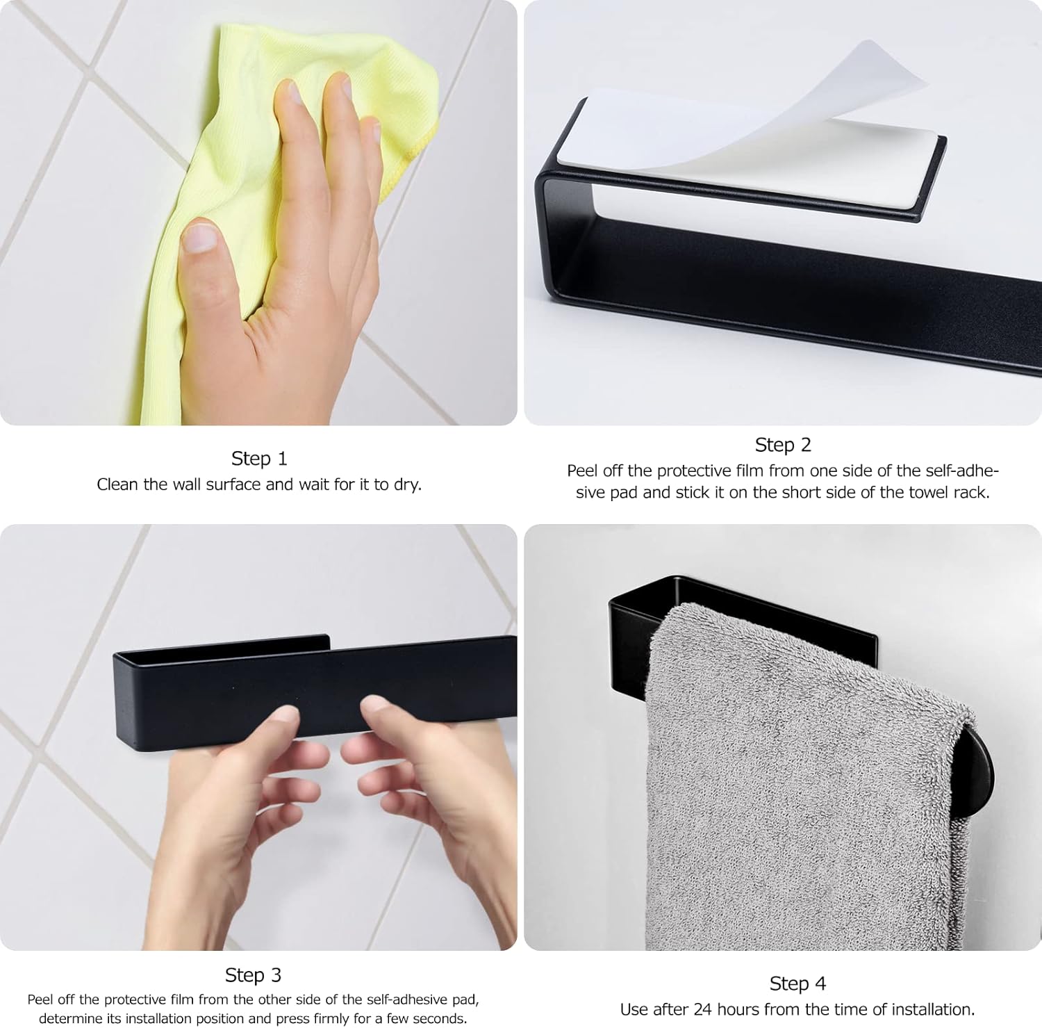 BillyBath - porte-serviettes lot de 2 - 20 cm - fixation adhésive ou perçage