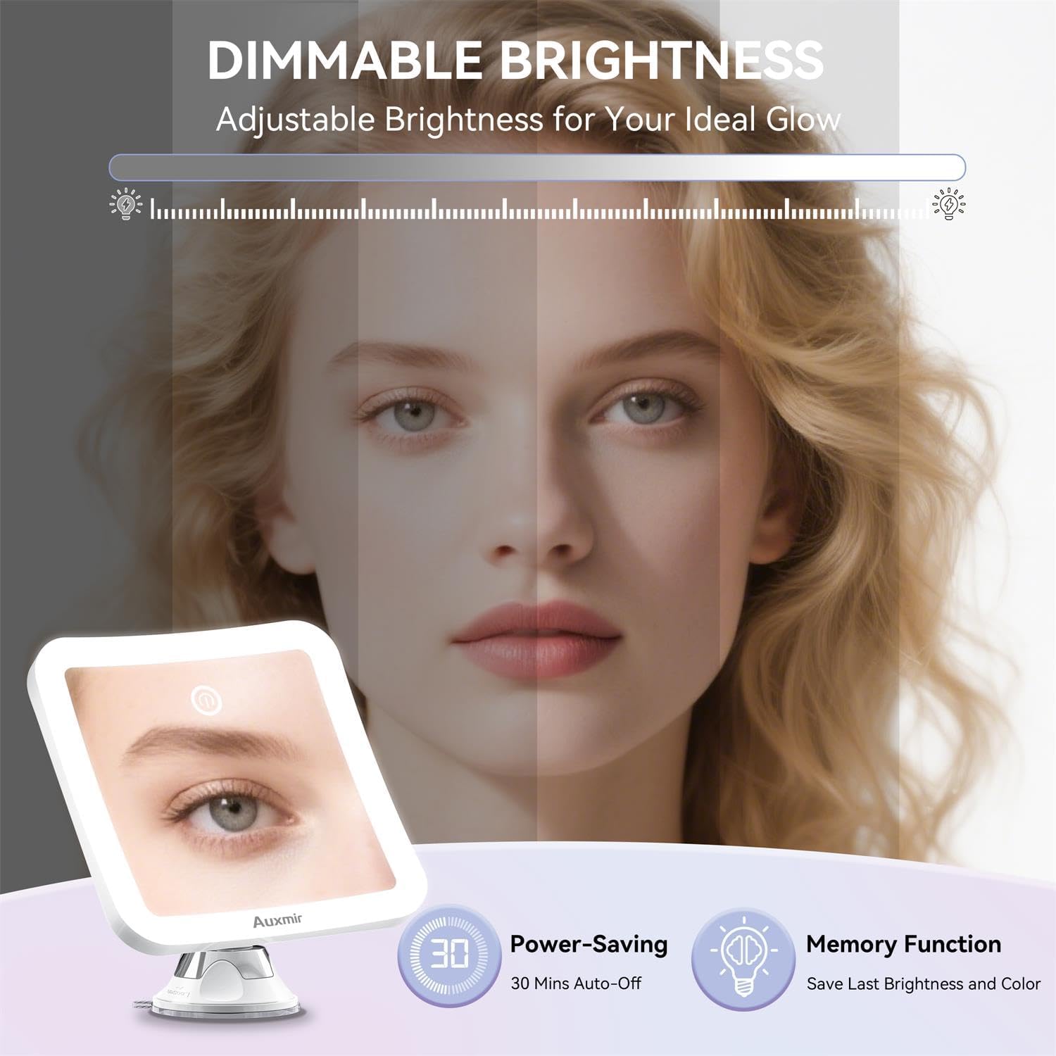 Auxmir - Miroir grossissant 20X - diamètre 15 cm - 40 LED, 3 modes, ventouse 360°, 2000mAh rechargeable