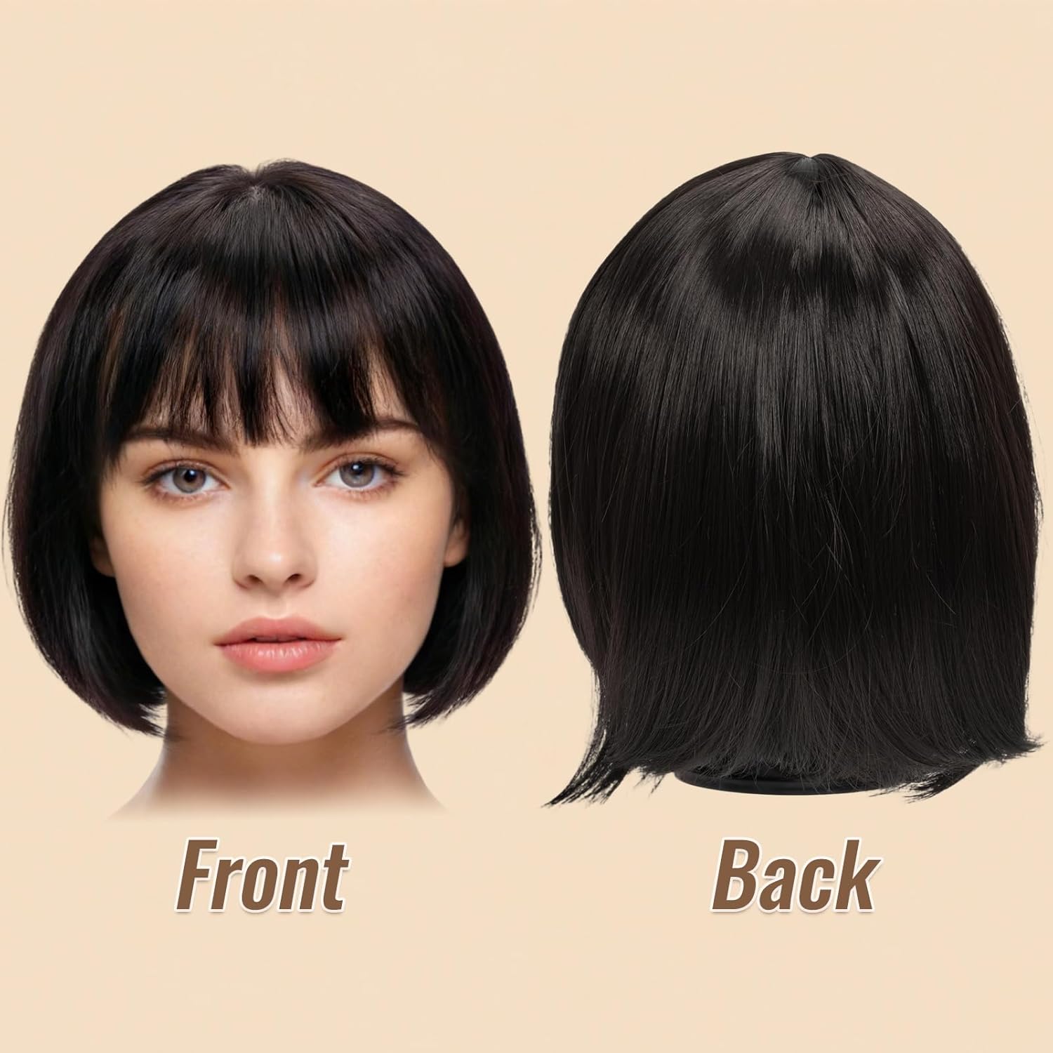 Perruque carré noir femme - 12 pouces - cheveux humains naturels