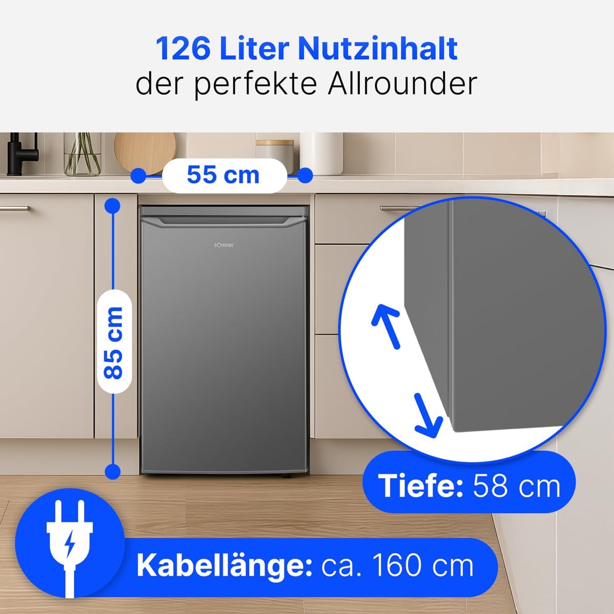 Bomann - VS7258 - 126L inox, classe C, compact, réfrigérateur économique