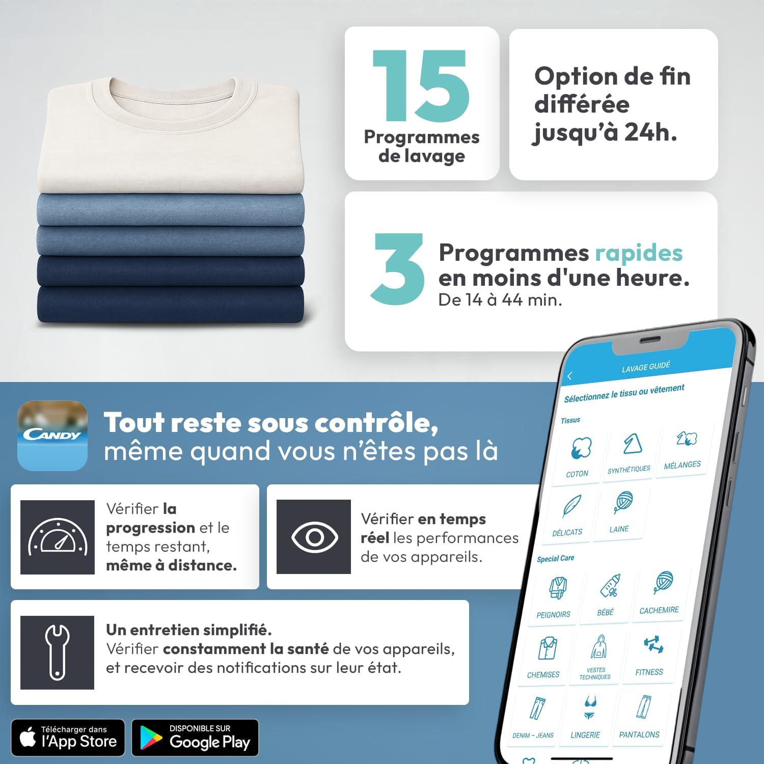 Candy - Série CS - 10kg, 1200trs/min, NFC, écran digital, 85x60x54cm - CS12102DWB4/1-47