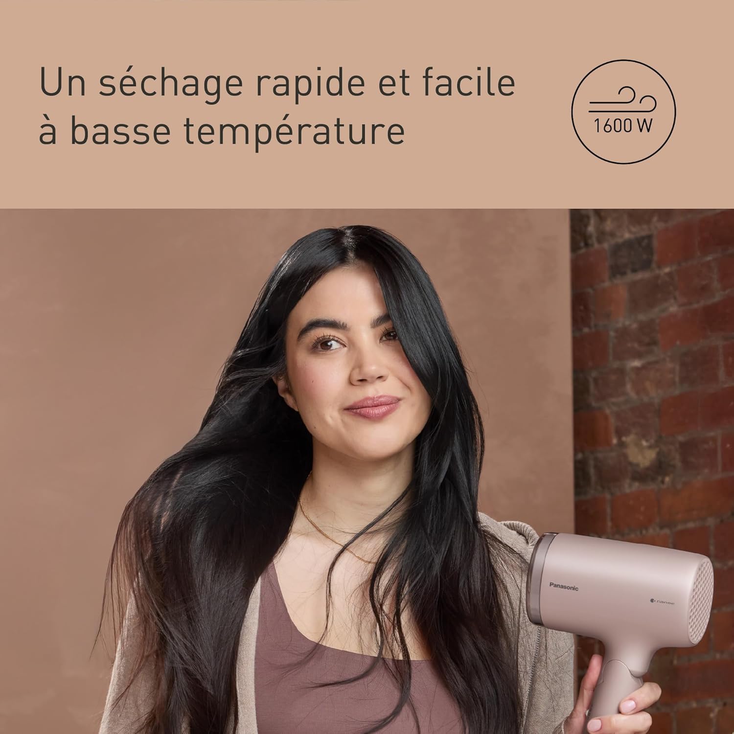 Panasonic - Sèche-Cheveux Nanoe, pliable, 1600W, séchage rapide, accessoire concentrateur, rose clair - EH-NA7M-P825