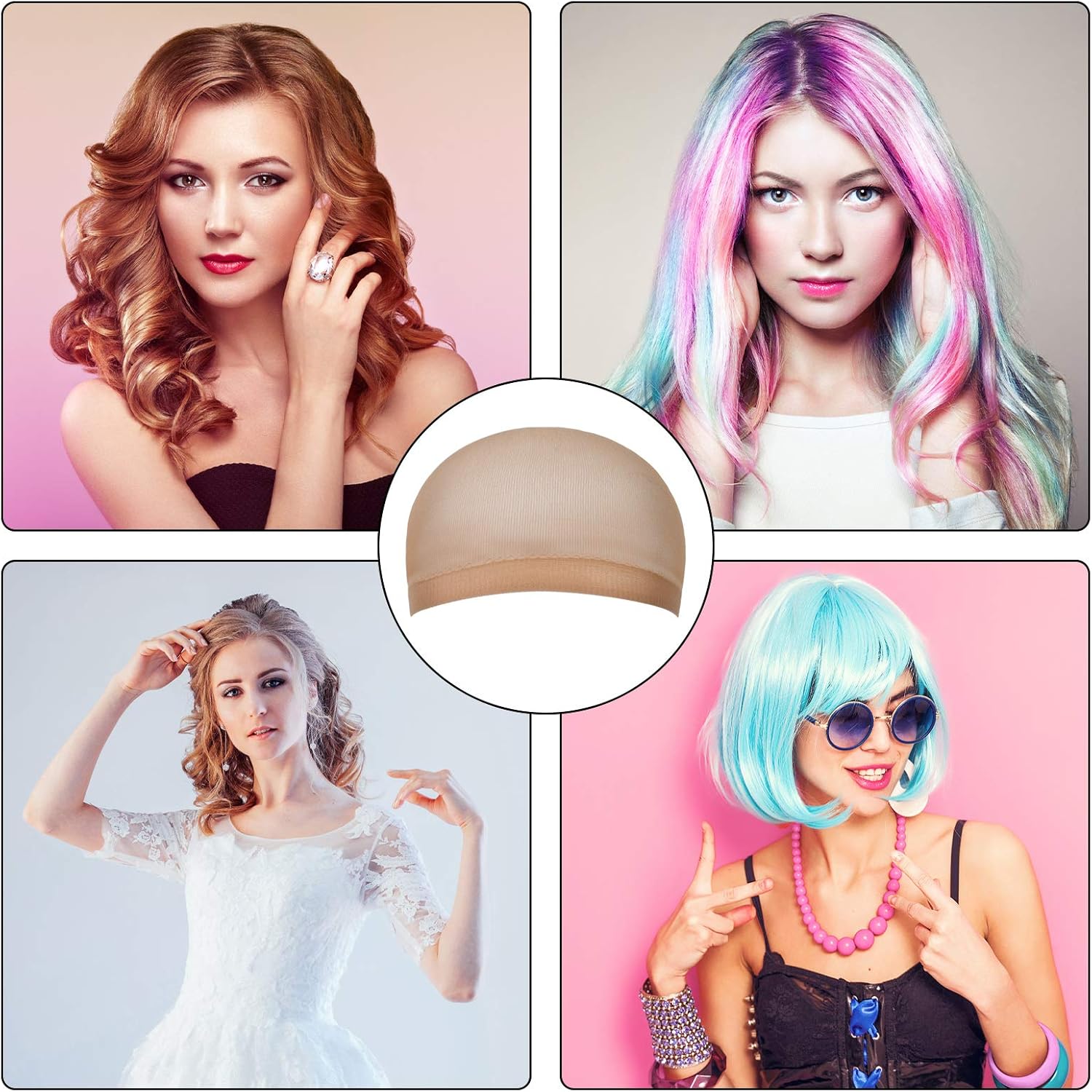 URAQT - bonnet filet pour perruque - 4 pcs - unisexe, nude et noir