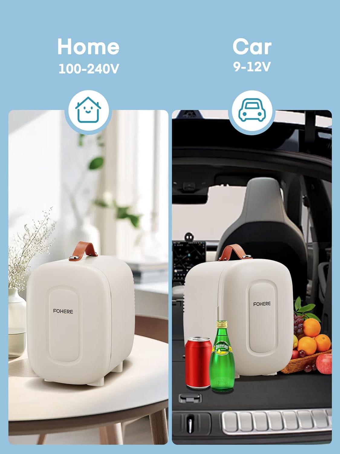 FOHERE - Mini frigo 5L - compact 6 canettes, CA/CC, blanc