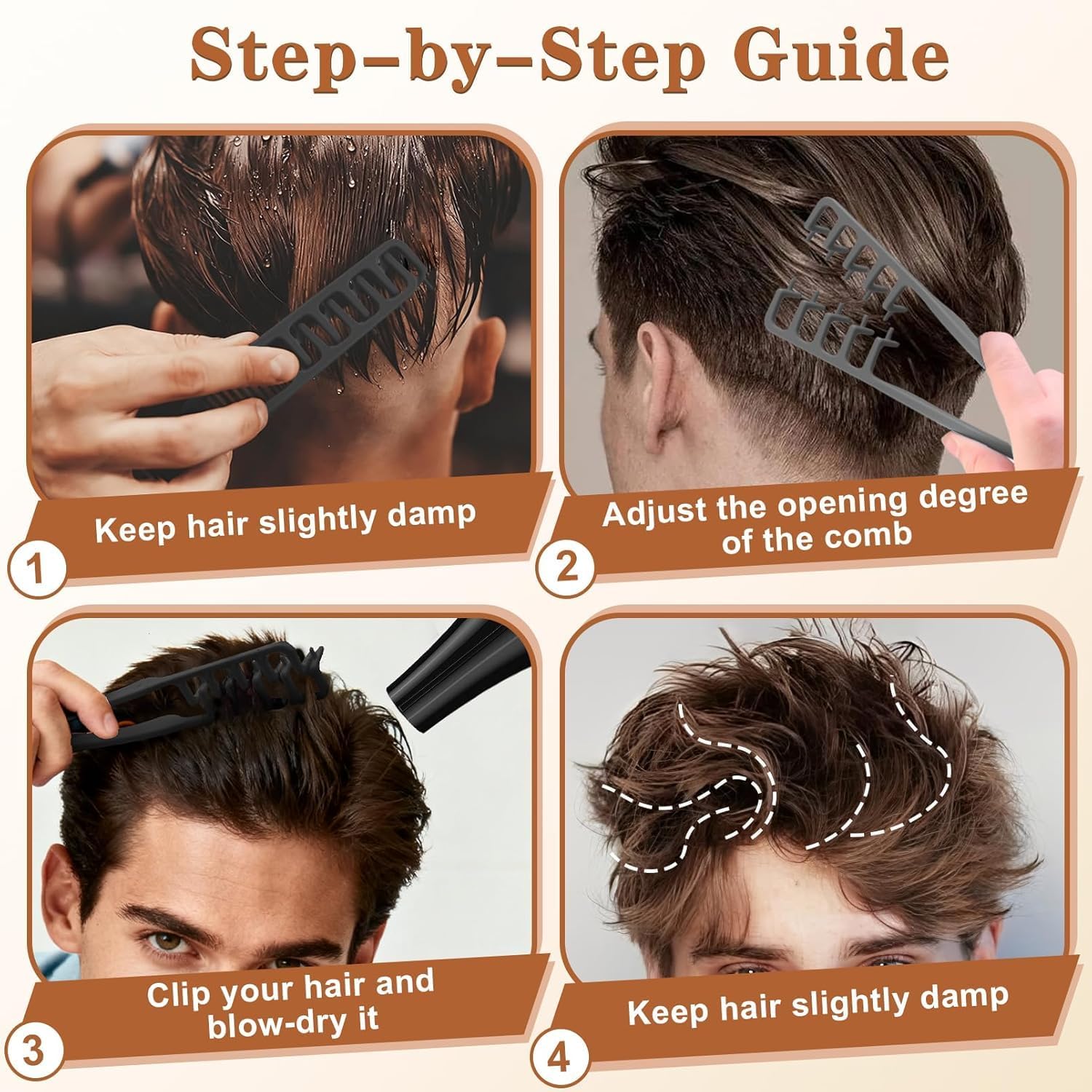 Peigne coiffant pliable homme - dents larges, volumisant racines - praticité et style