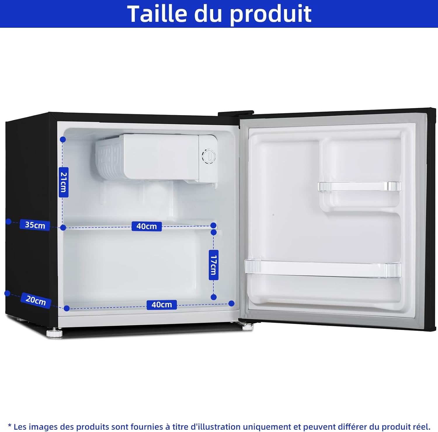CHIQ - mini réfrigérateur compact 46L, silencieux, porte-bouteilles, thermostat réglable, 47x44,7 cm, CSD46D4E
