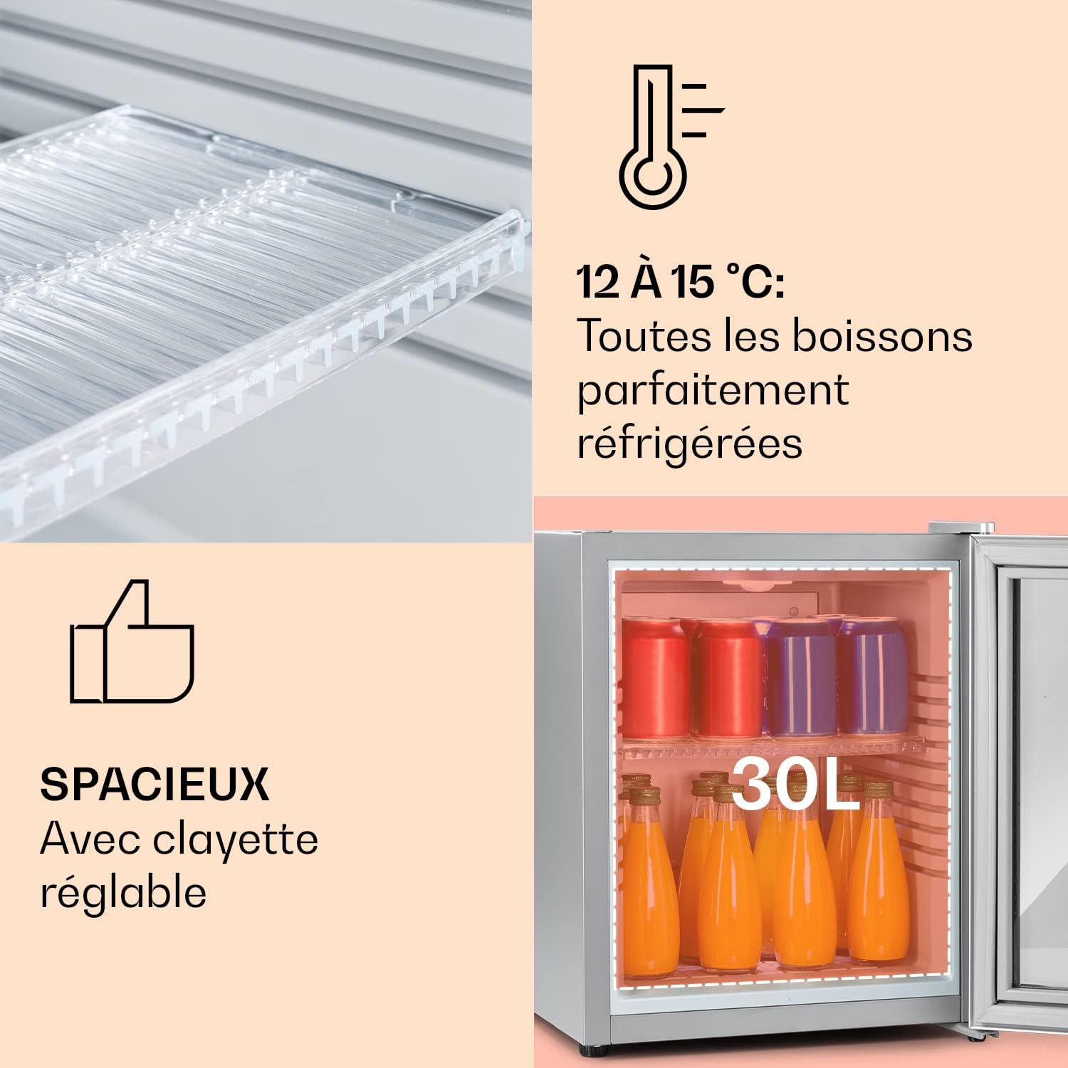 Klarstein - Mini Frigo 32L - compact, silencieux, étagères réglables, 12-18°C