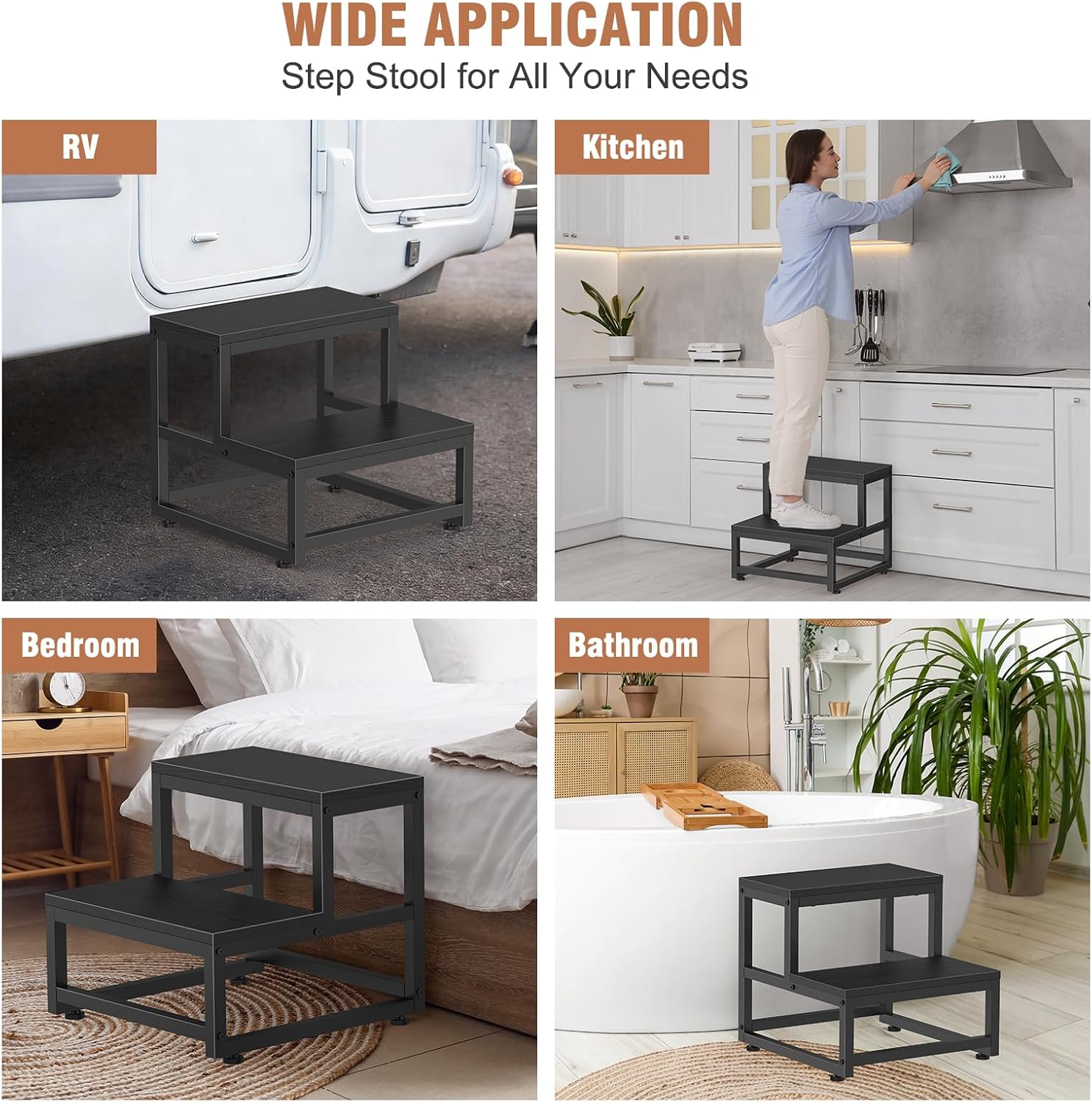 LIANTRAL - tabouret 2 niveaux acier/bois - 200kg - marchepied adultes enfants