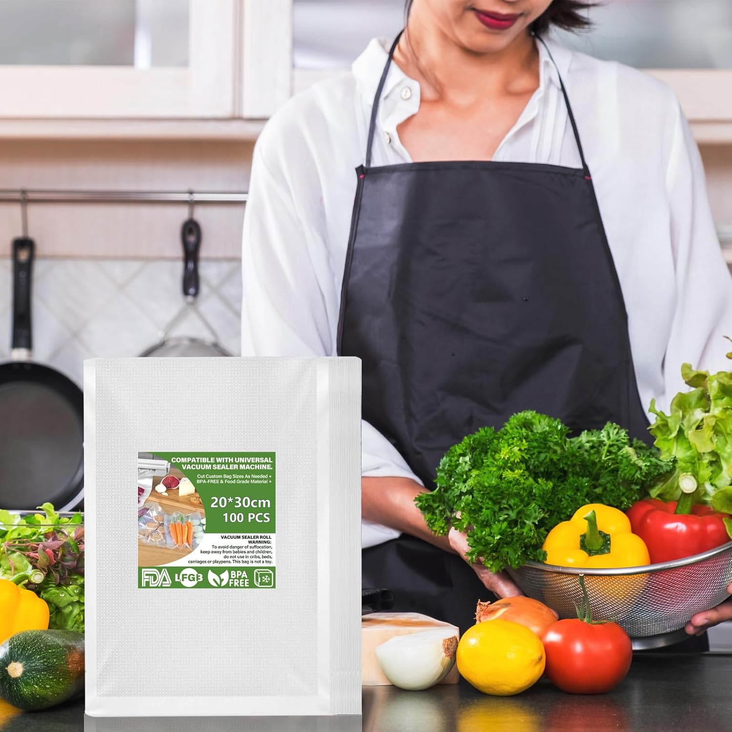 Sac Sous Vide Alimentaire - sachets gaufrés 20x30cm, sans BPA, pack 100