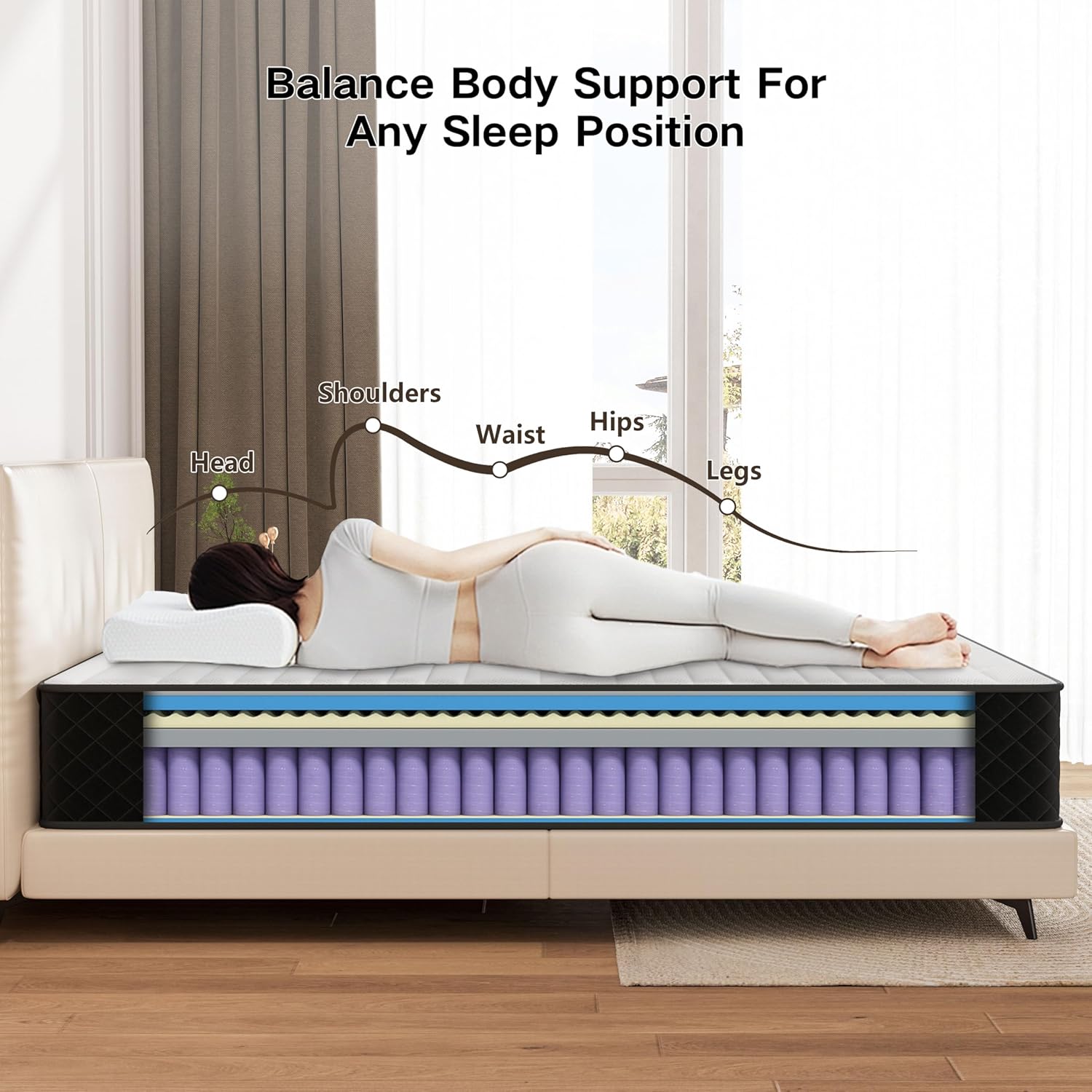 Matoresu - matelas double extra ferme - 135x190x25 cm - mousse mémoire hybride, soutien optimal