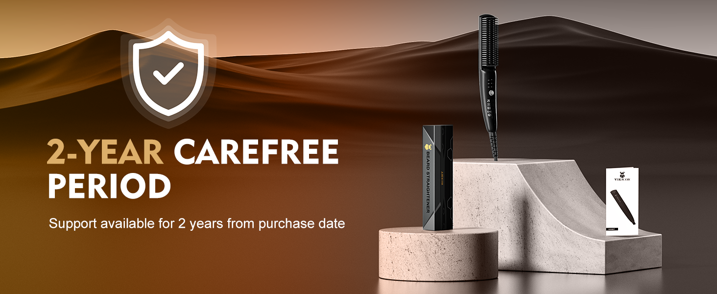 Le texte indique « PÉRIODE D'INSOUCIANCE DE 2 ANS » avec une icône en forme de bouclier. Image marketing montrant des informations sur la garantie ou la période de garantie dans une palette de couleurs marron et blanc.