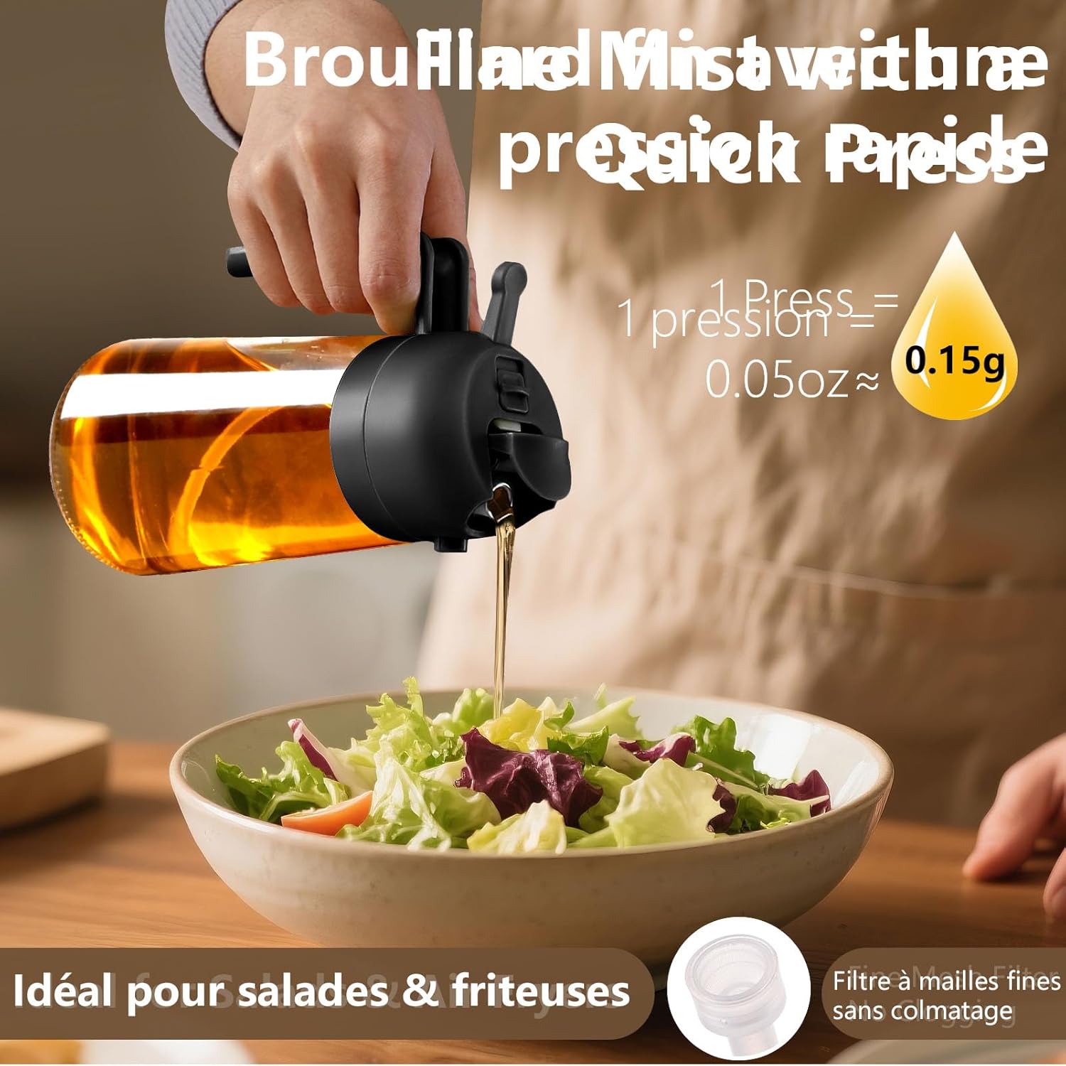 Distributeur d'huile 470ml - spray multi-usages cuisine, barbecue