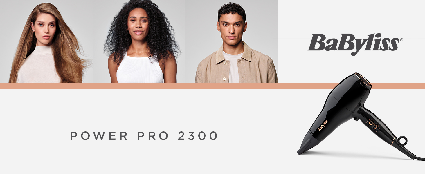 BaByliss, sèche-cheveux Power Pro 2300, D5245E, séchage rapide, fonction ionique anti-fizz, séche